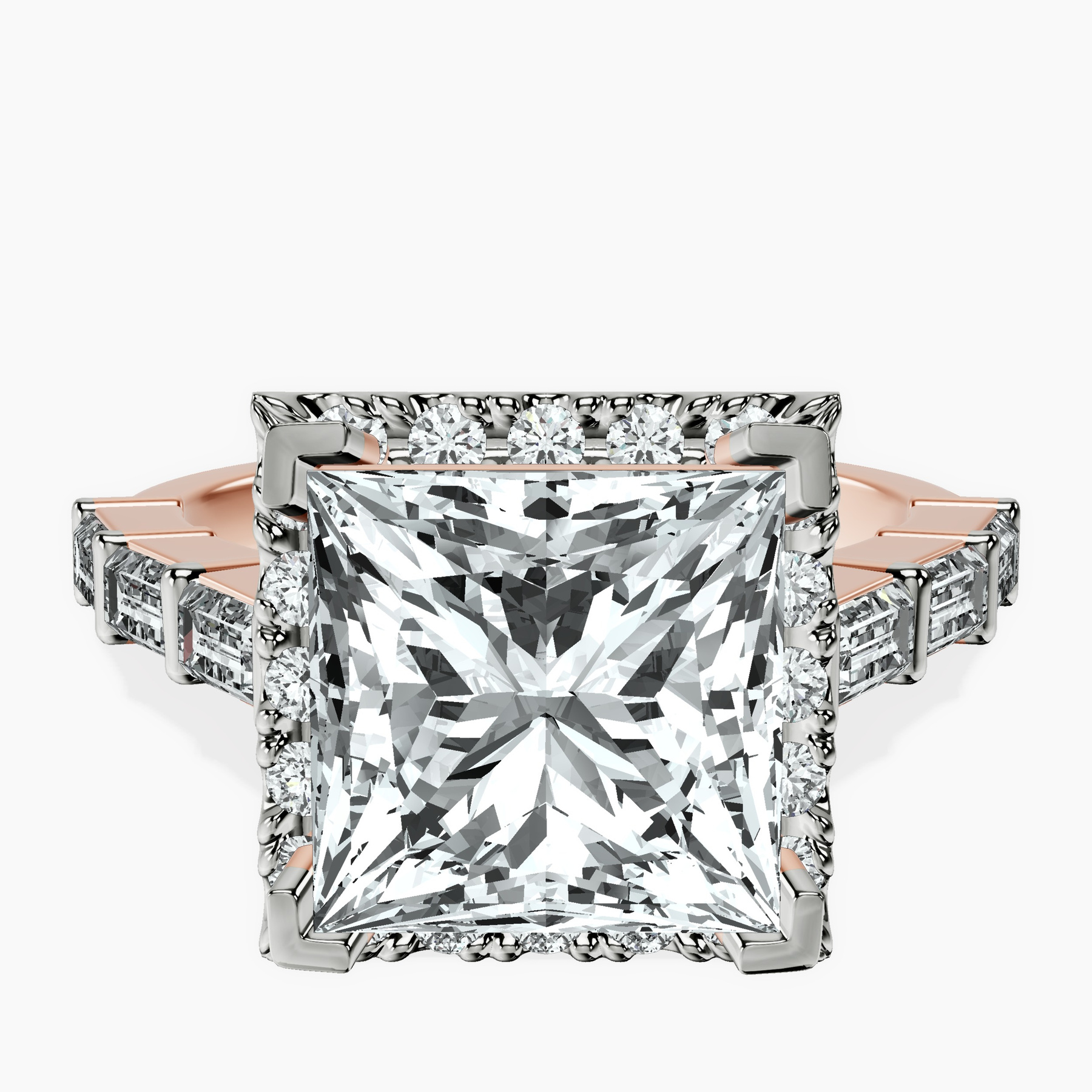 10kt Rose Gold Rachel Halo Side Stone Lab Diamond Ring front image