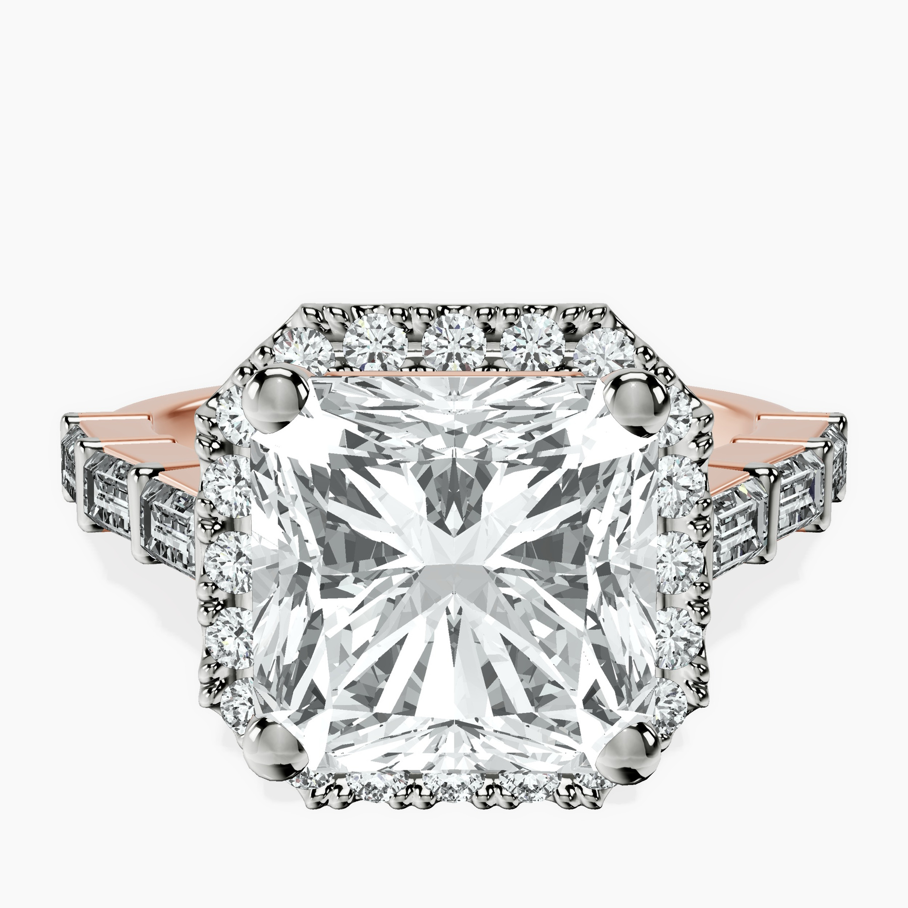 10kt Rose Gold Rachel Halo Side Stone Lab Diamond Ring front image