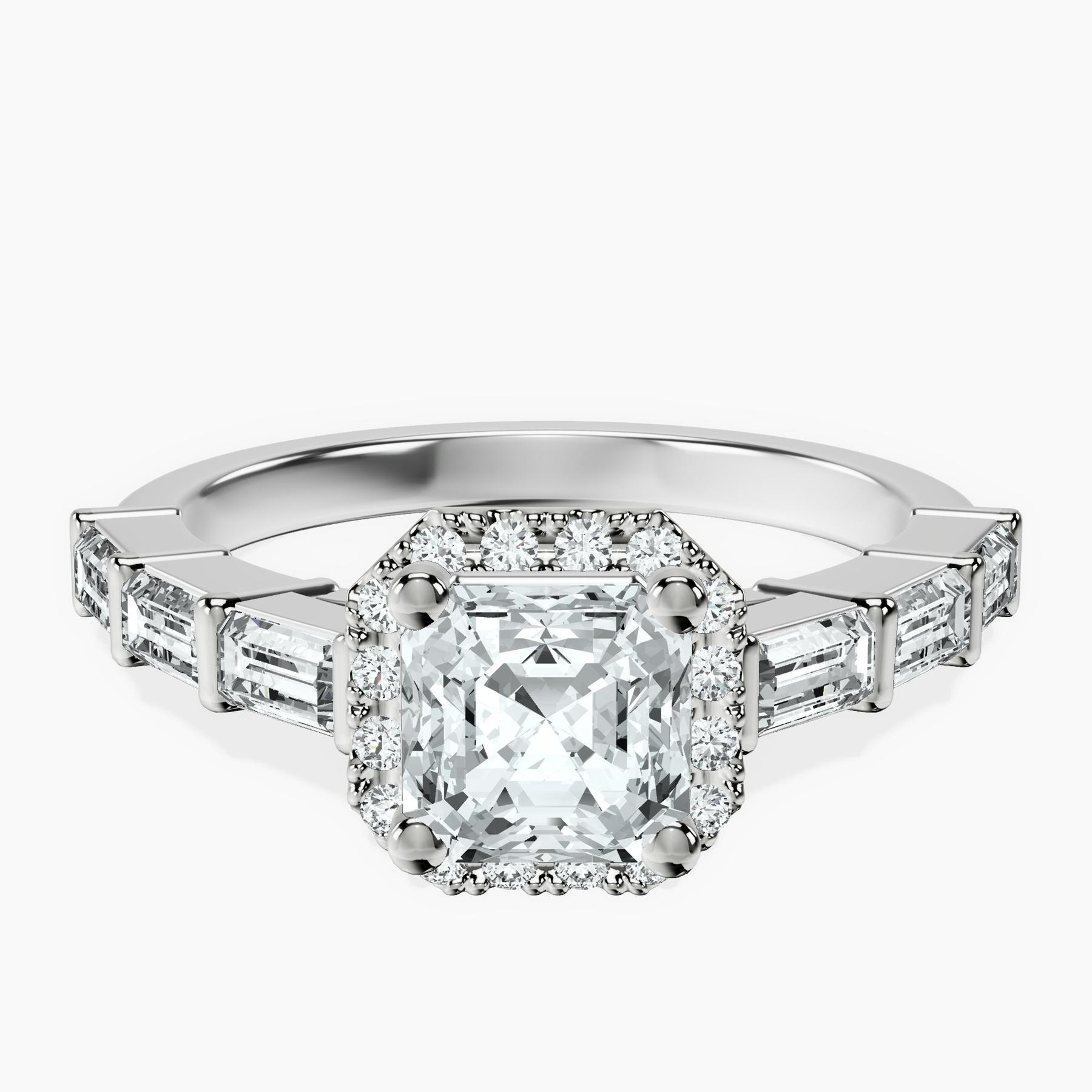 Platinum Rachel Halo Side Stone Lab Diamond Ring front image