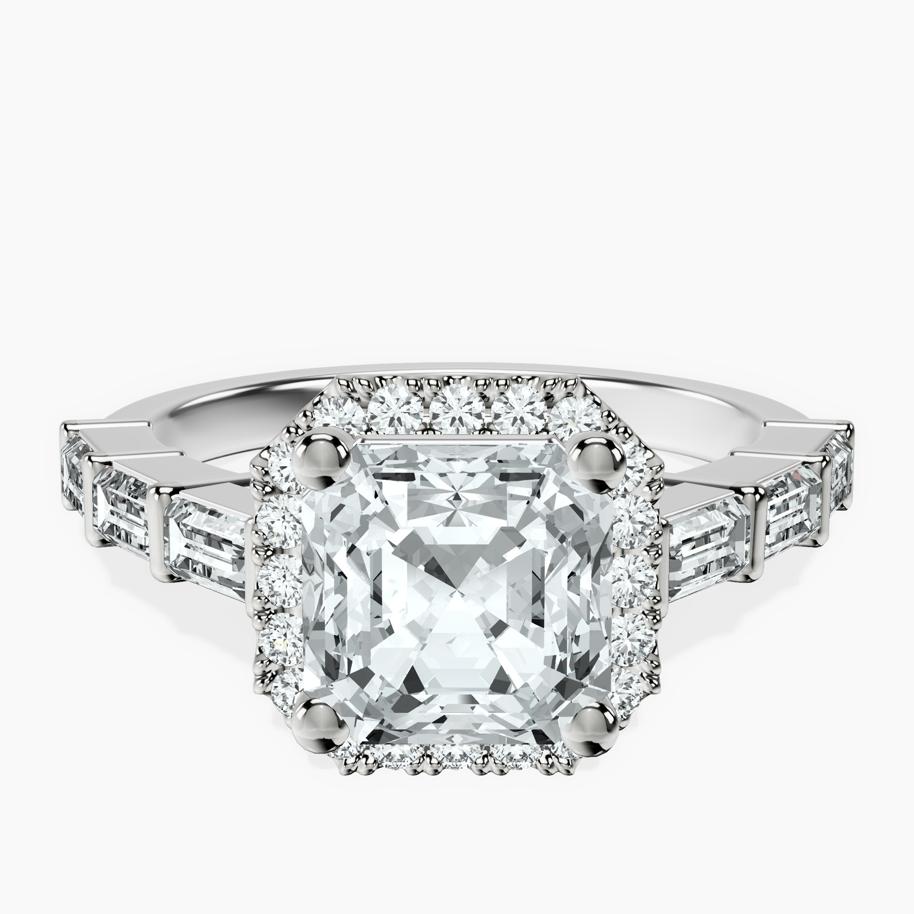 Platinum Rachel Halo Side Stone Lab Diamond Ring front image