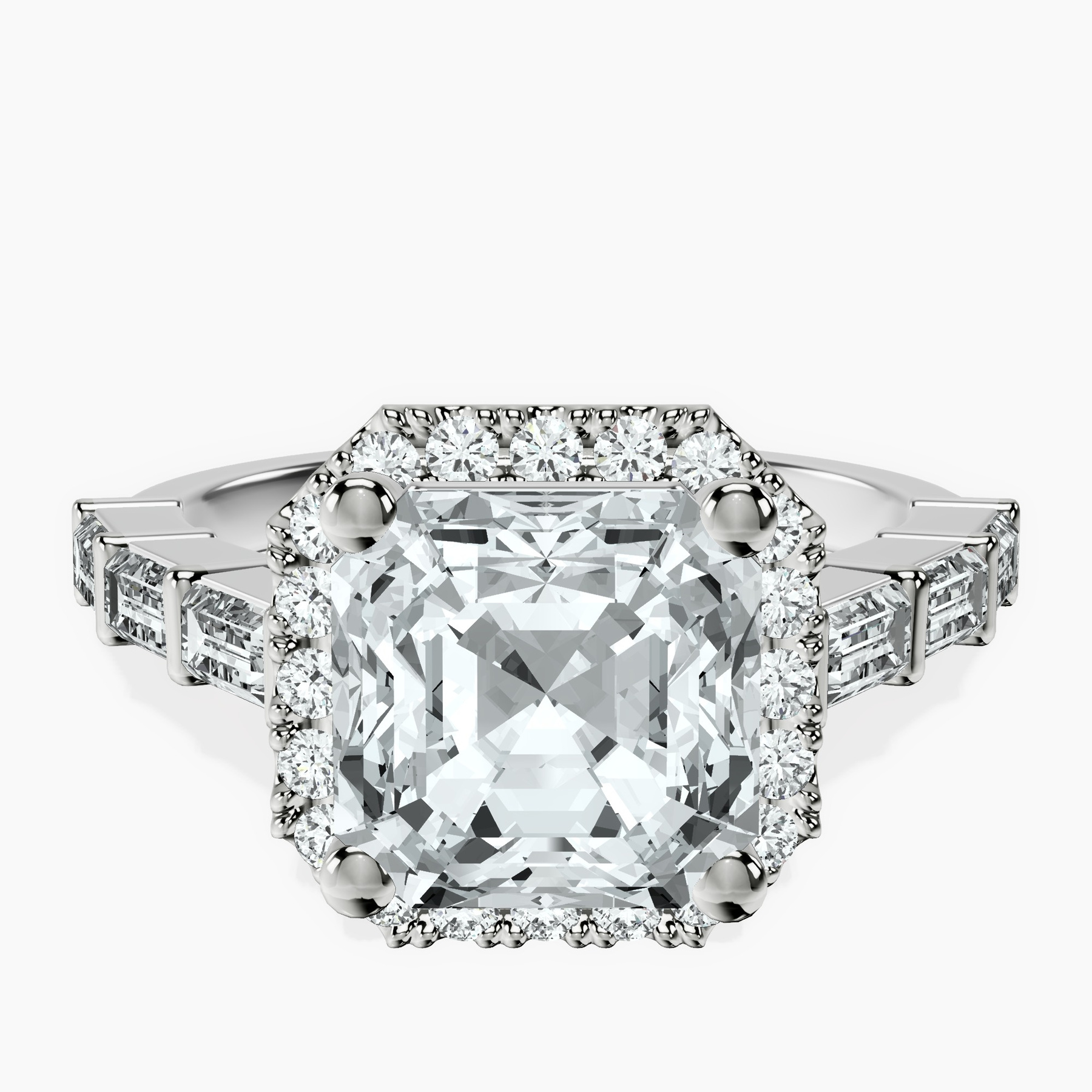 Platinum Rachel Halo Side Stone Lab Diamond Ring front image