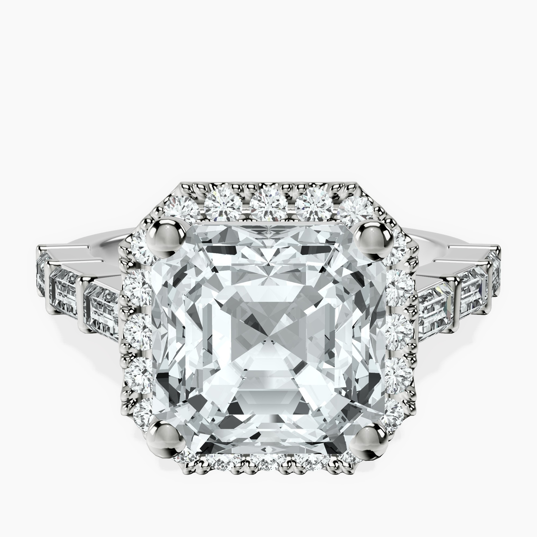 Platinum Rachel Halo Side Stone Lab Diamond Ring front image