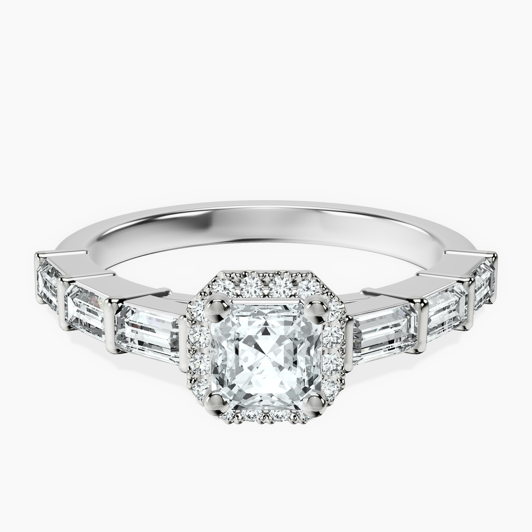 Platinum Rachel Halo Side Stone Lab Diamond Ring front image