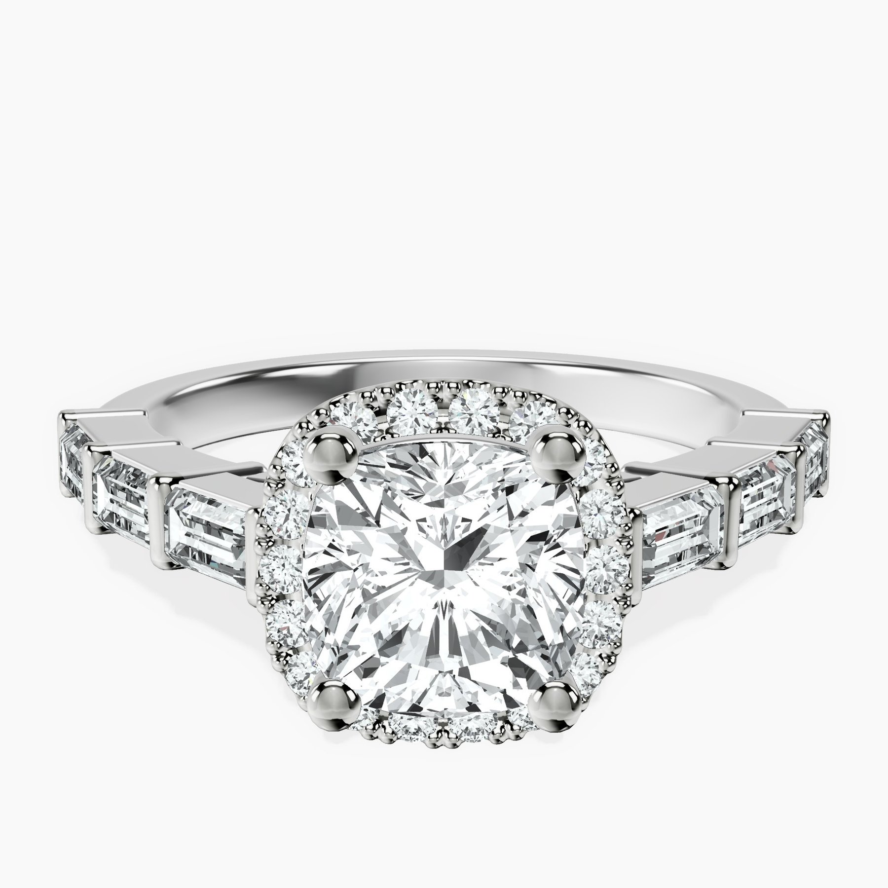 10kt White Gold Rachel Halo Side Stone Lab Diamond Ring rtr top