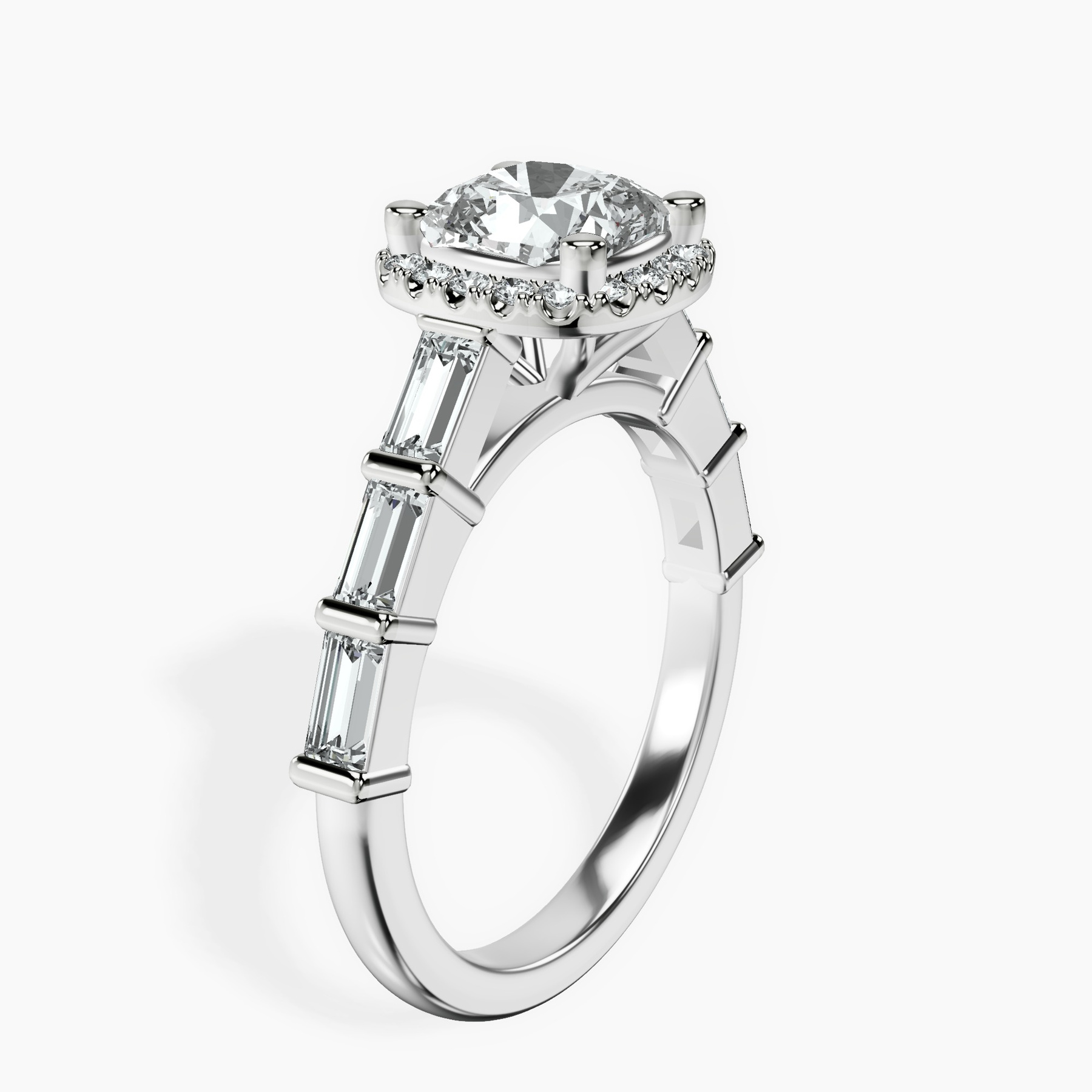10kt White Gold Rachel Halo Side Stone Lab Diamond Ring standing product image one