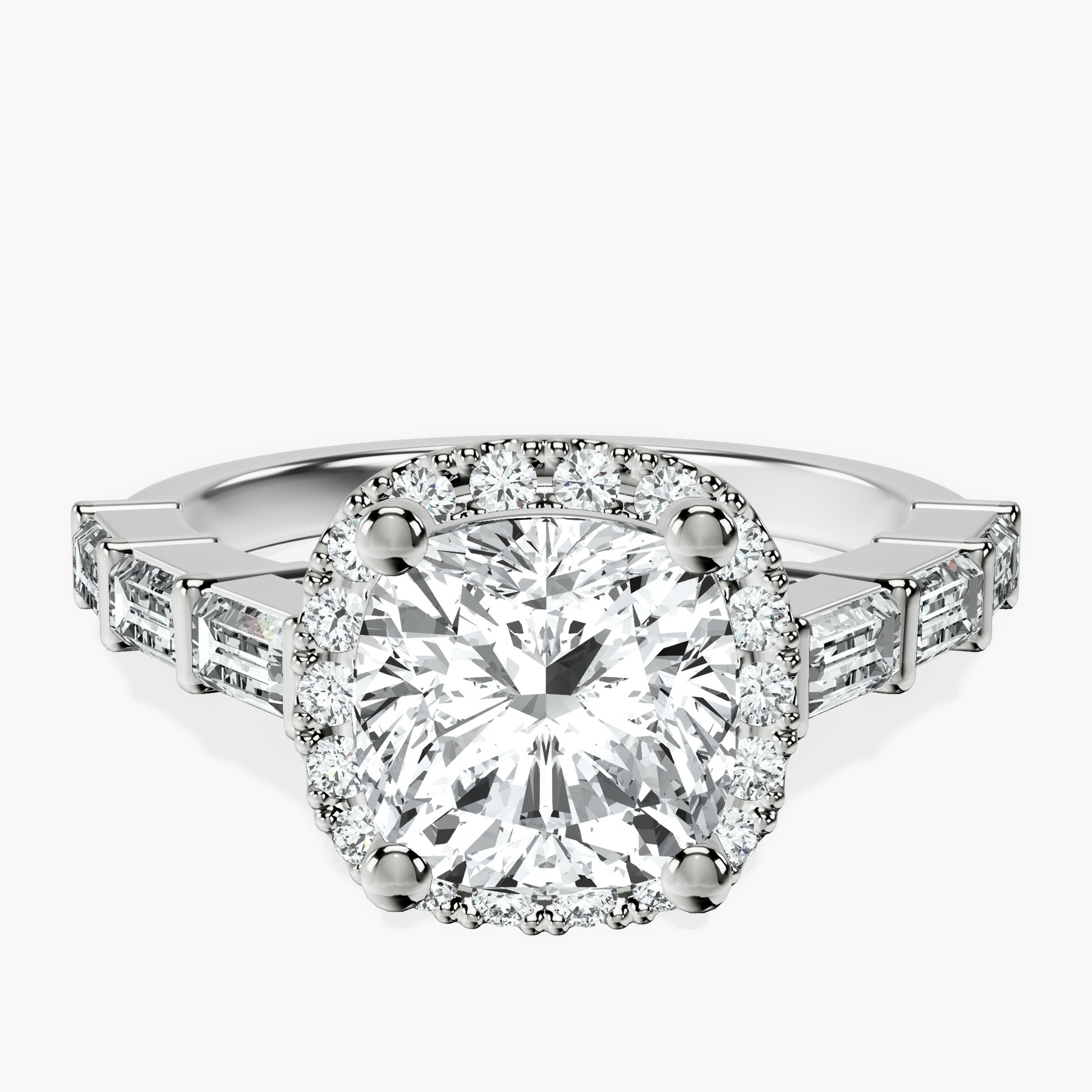 18kt White Gold Rachel Halo Side Stone Lab Diamond Ring front image