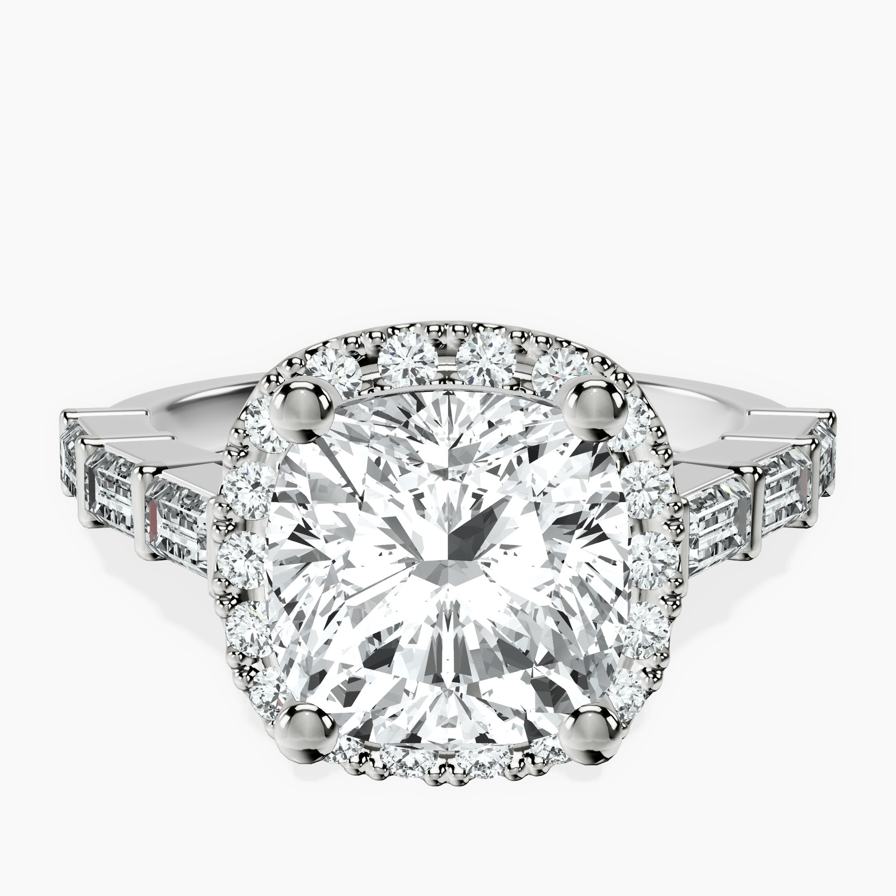 14kt White Gold Rachel Halo Side Stone Lab Diamond Ring front image