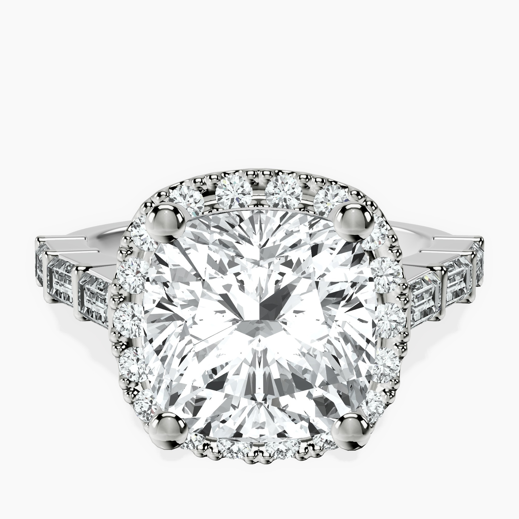 Platinum Rachel Halo Side Stone Lab Diamond Ring front image
