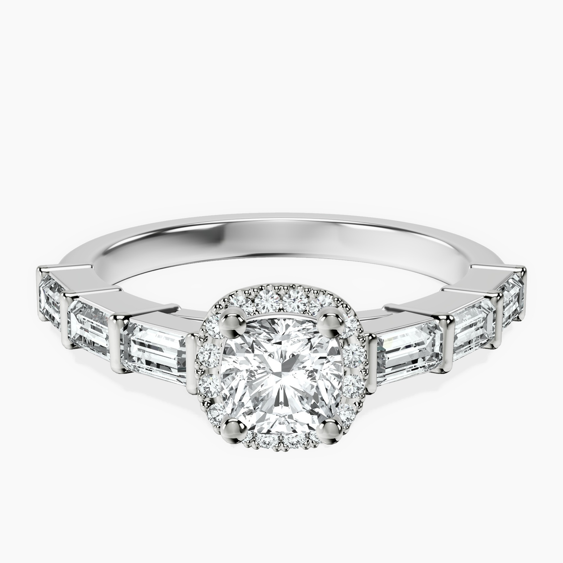 Platinum Rachel Halo Side Stone Lab Diamond Ring front image