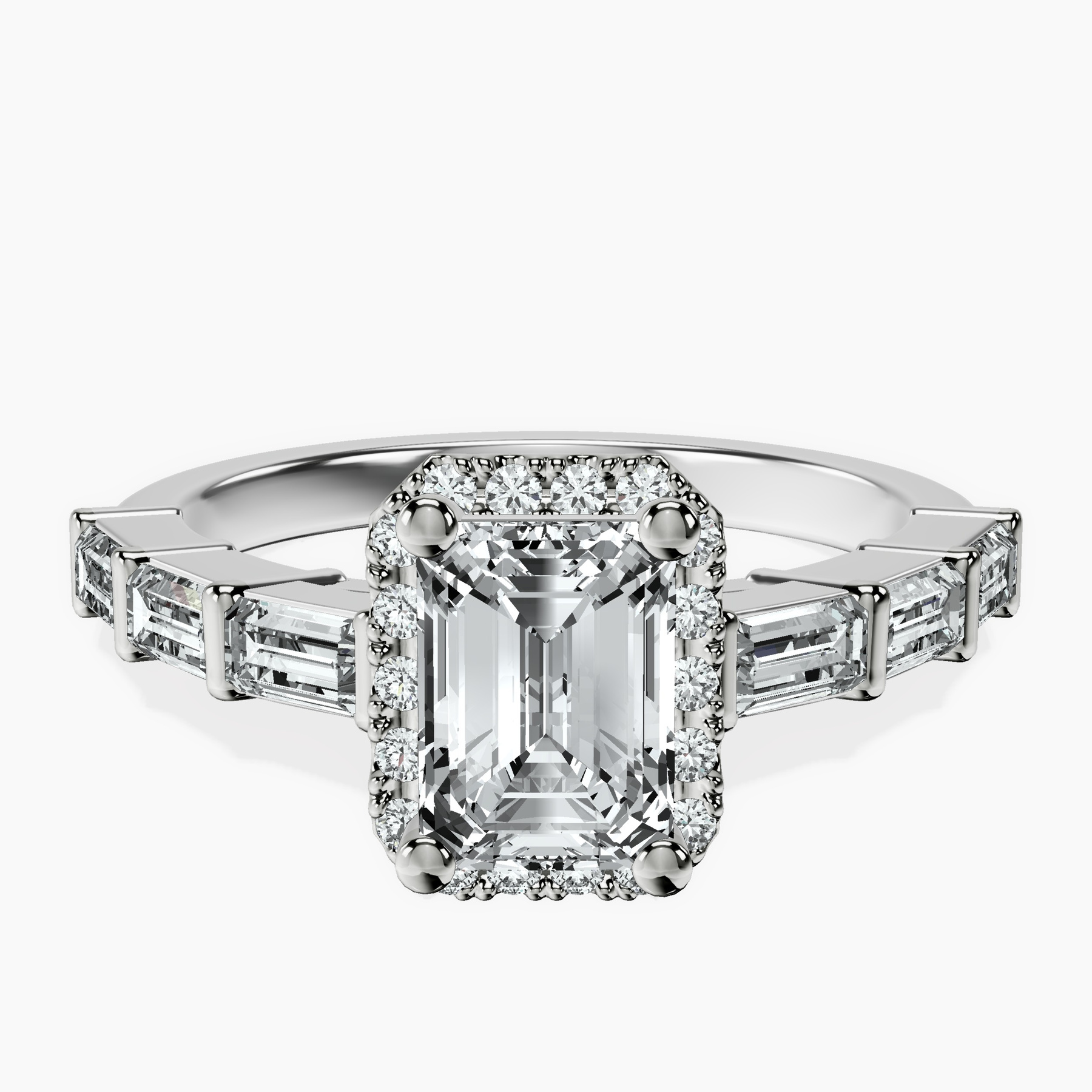 10kt White Gold Rachel Halo Side Stone Lab Diamond Ring front image