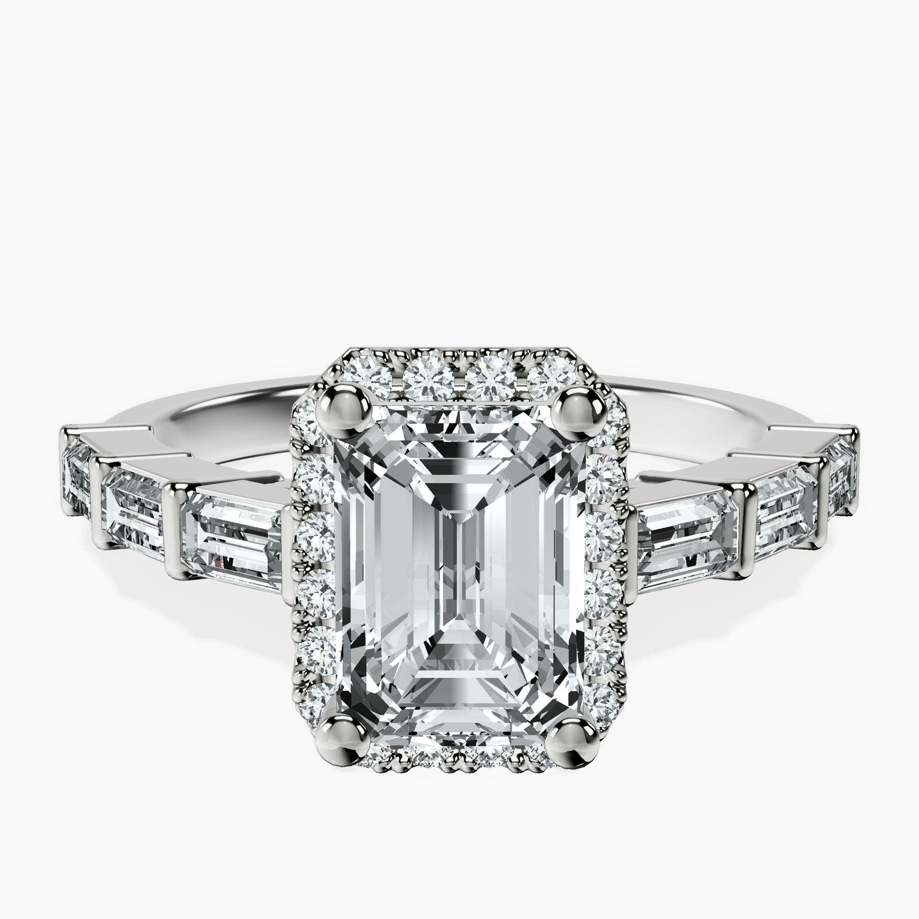 10kt White Gold Rachel Halo Side Stone Lab Diamond Ring rtr top