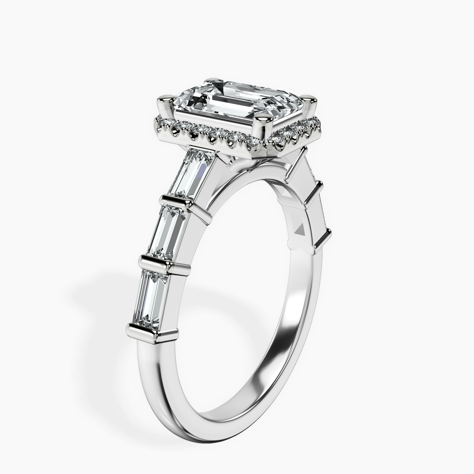 10kt White Gold Rachel Halo Side Stone Lab Diamond Ring standing product image one