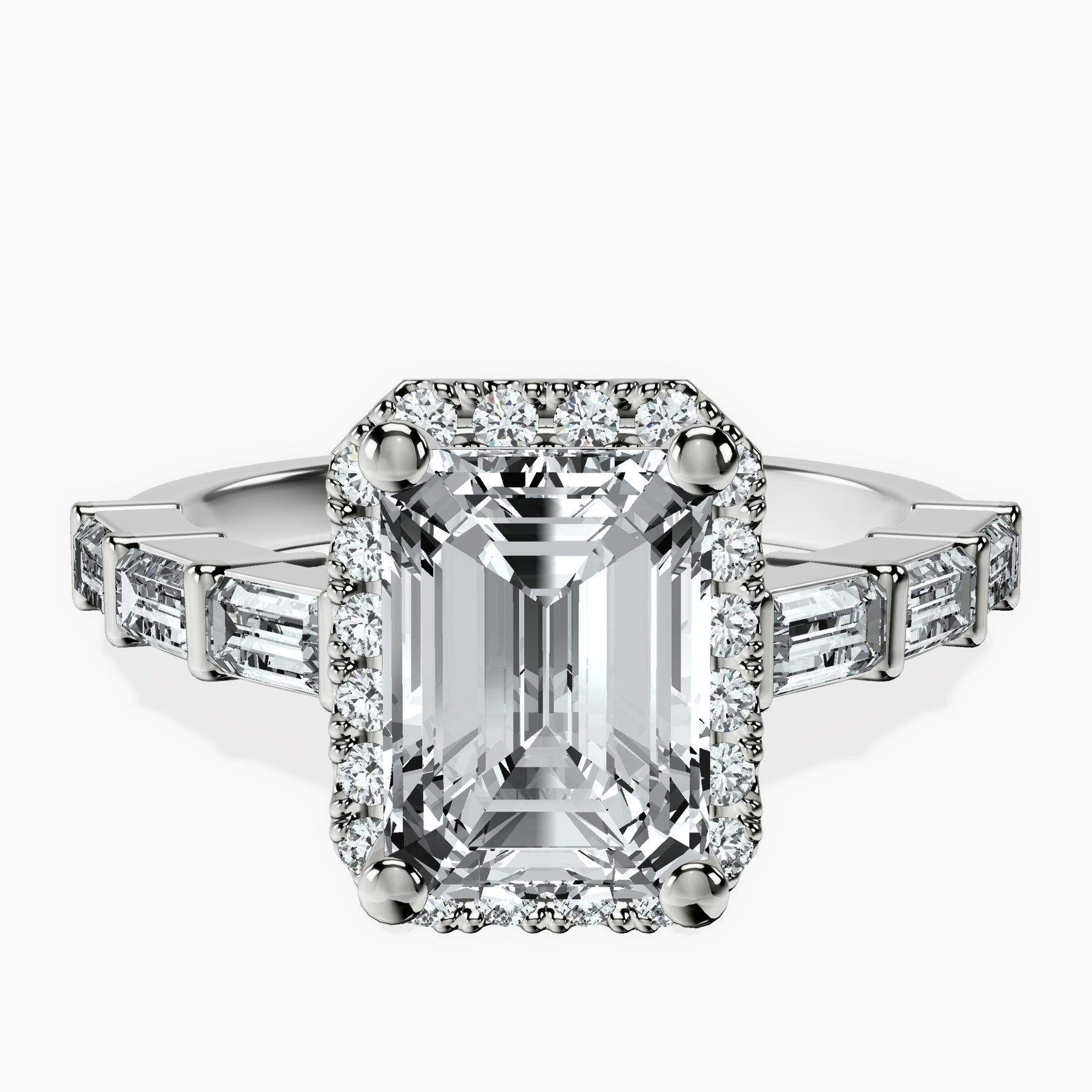 Platinum Rachel Halo Side Stone Lab Diamond Ring front image
