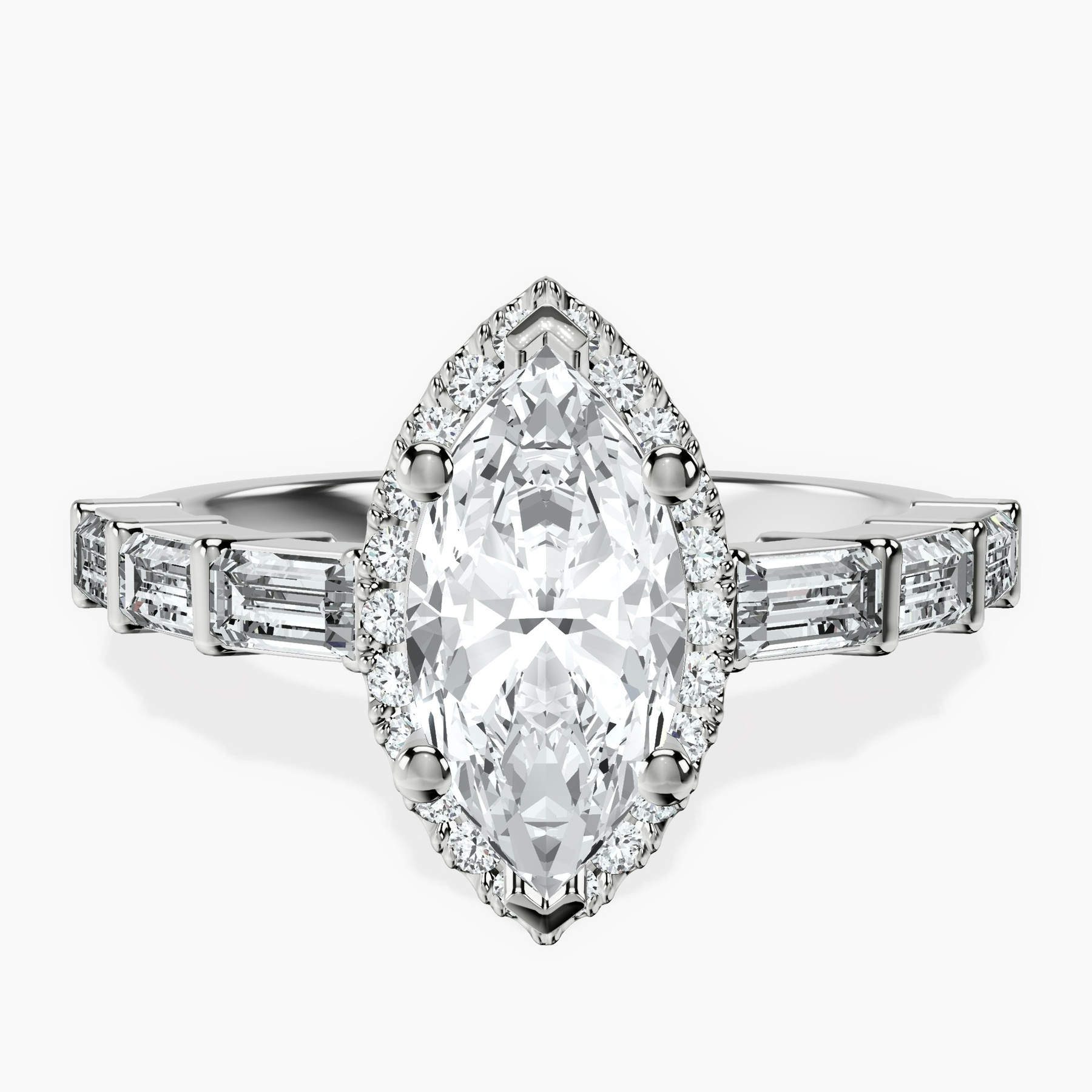 Platinum Rachel Halo Side Stone Lab Diamond Ring front image