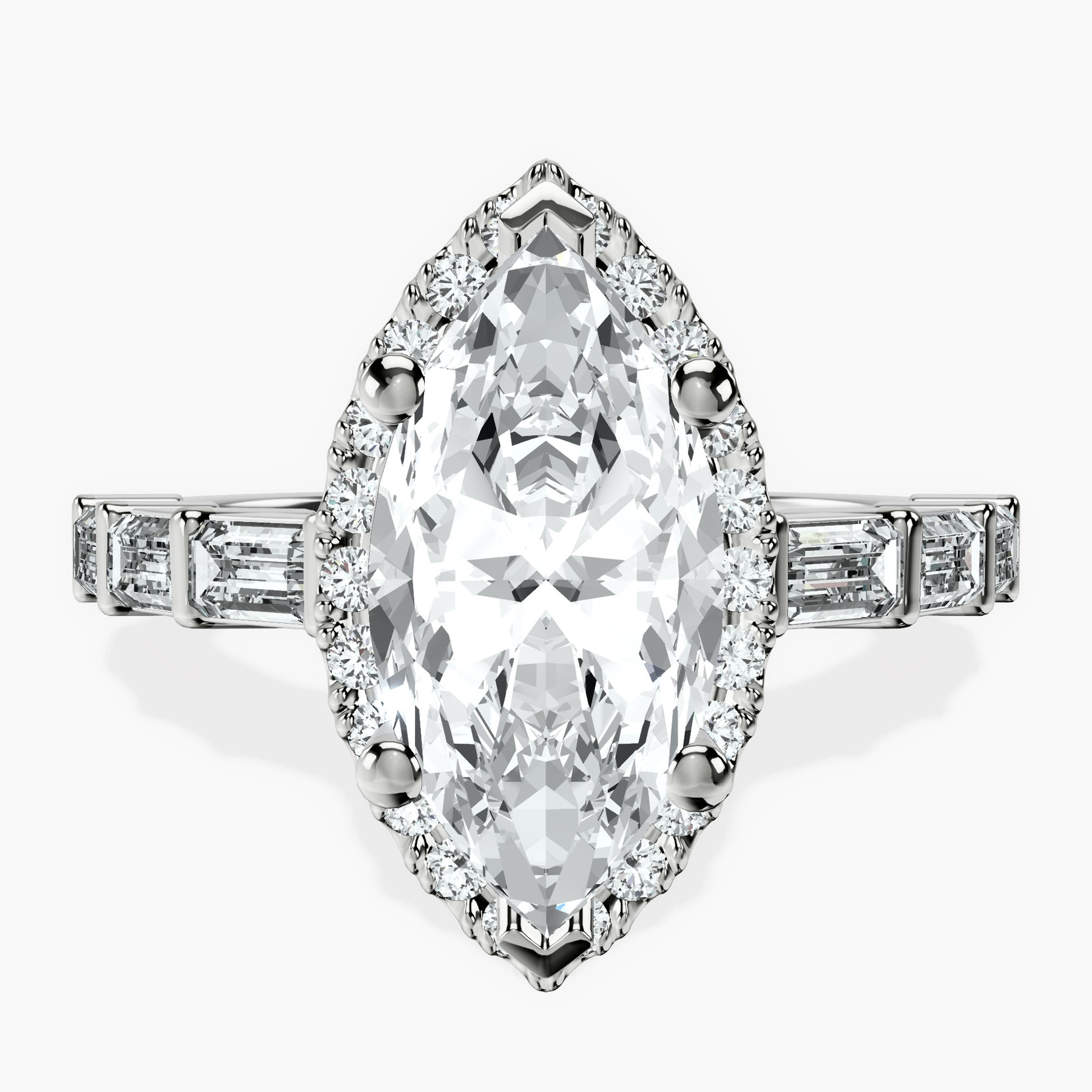 10kt White Gold Rachel Halo Side Stone Lab Diamond Ring front image