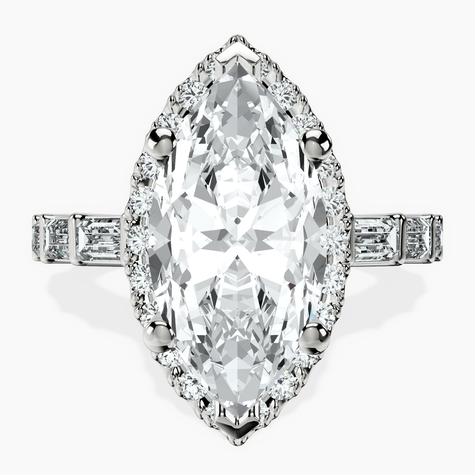 14kt White Gold Rachel Halo Side Stone Lab Diamond Ring front image