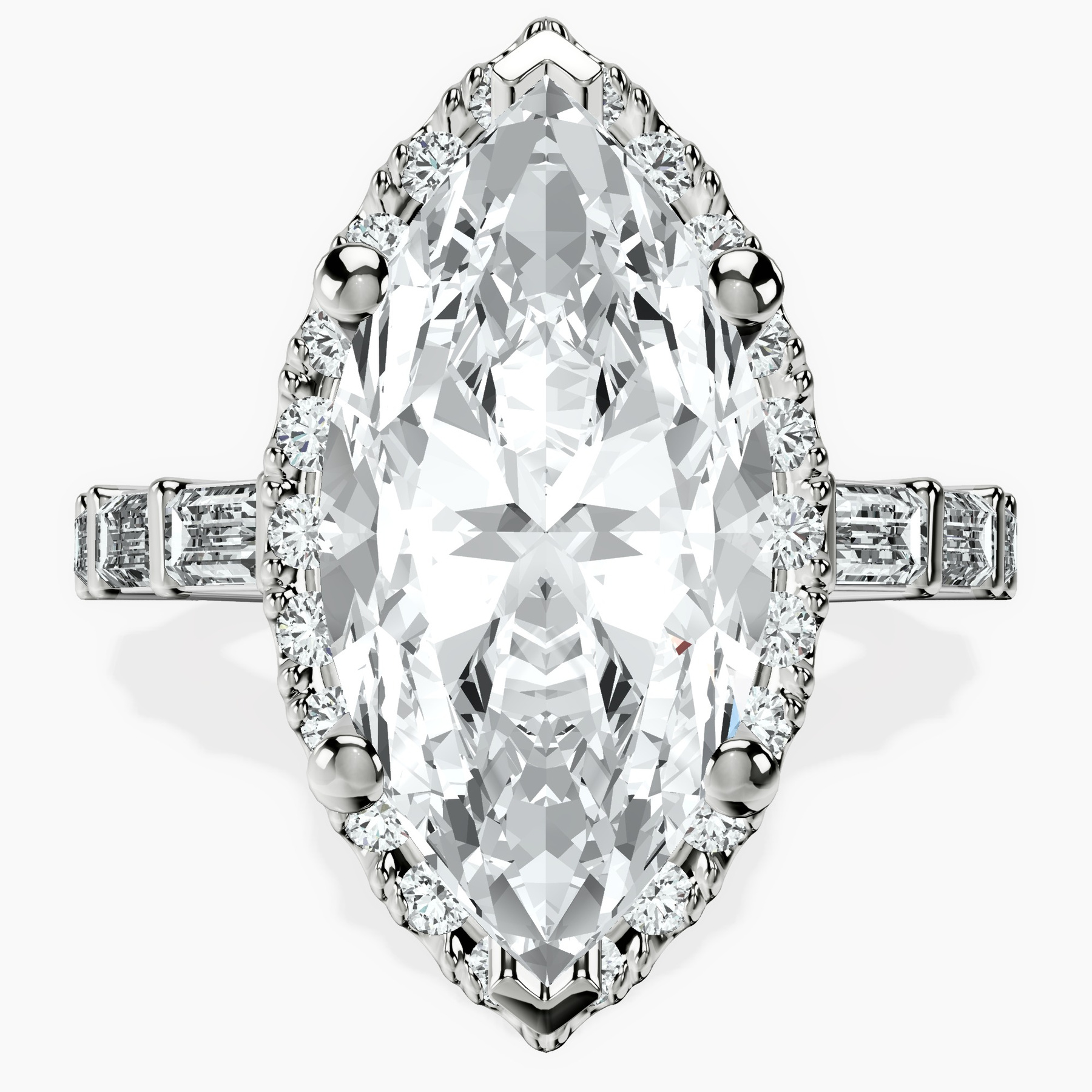 Platinum Rachel Halo Side Stone Lab Diamond Ring front image