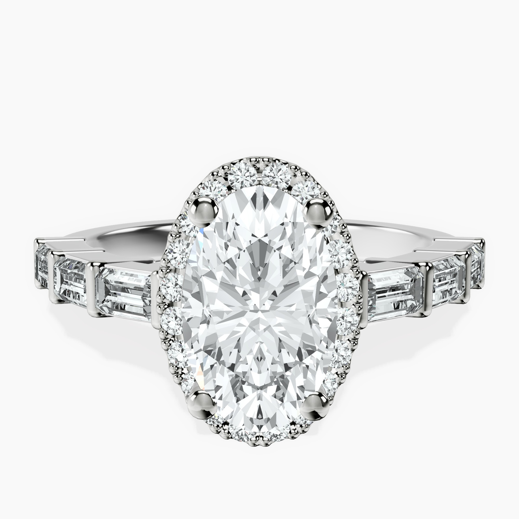 10kt White Gold Rachel Halo Side Stone Lab Diamond Ring rtr top