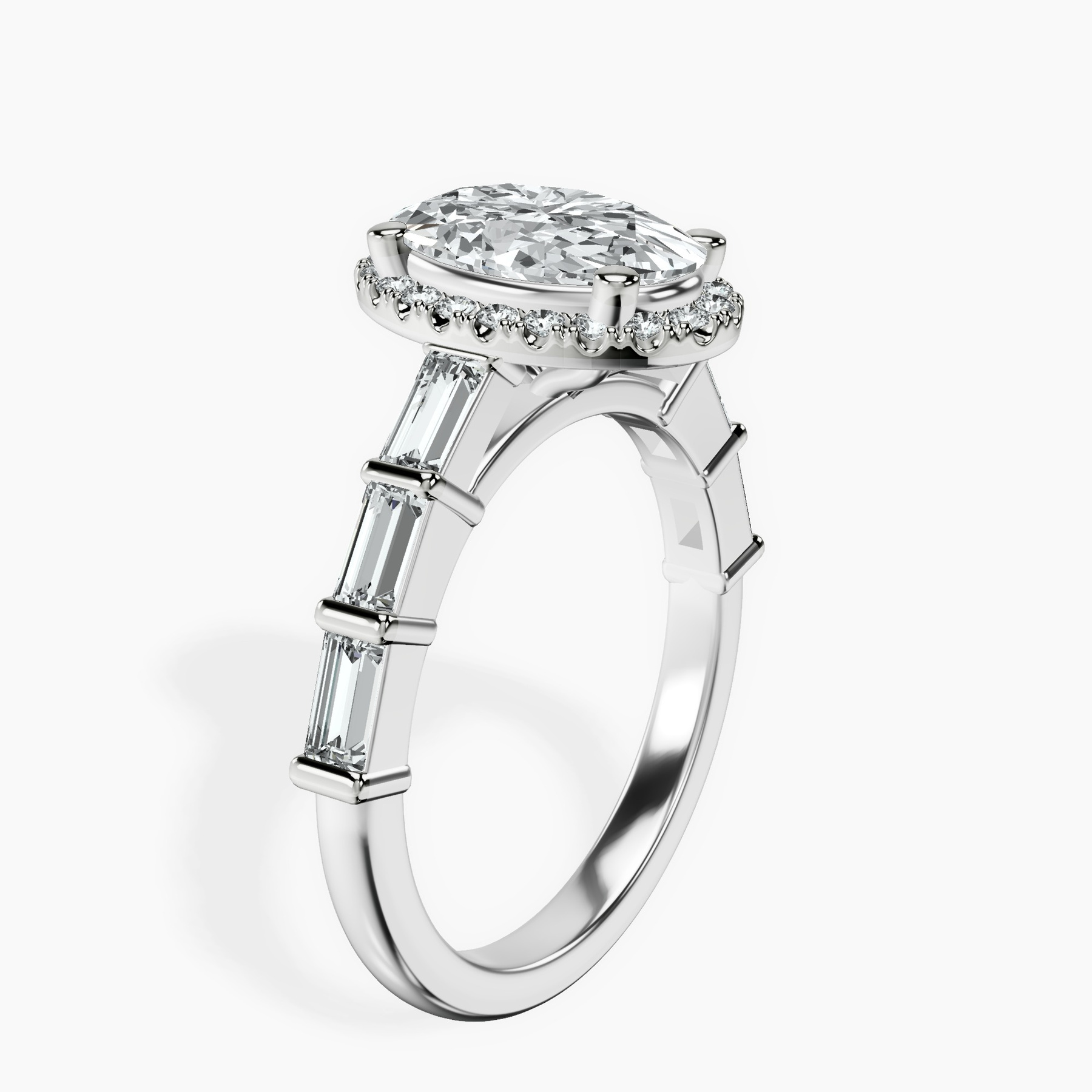 10kt White Gold Rachel Halo Side Stone Lab Diamond Ring standing product image one
