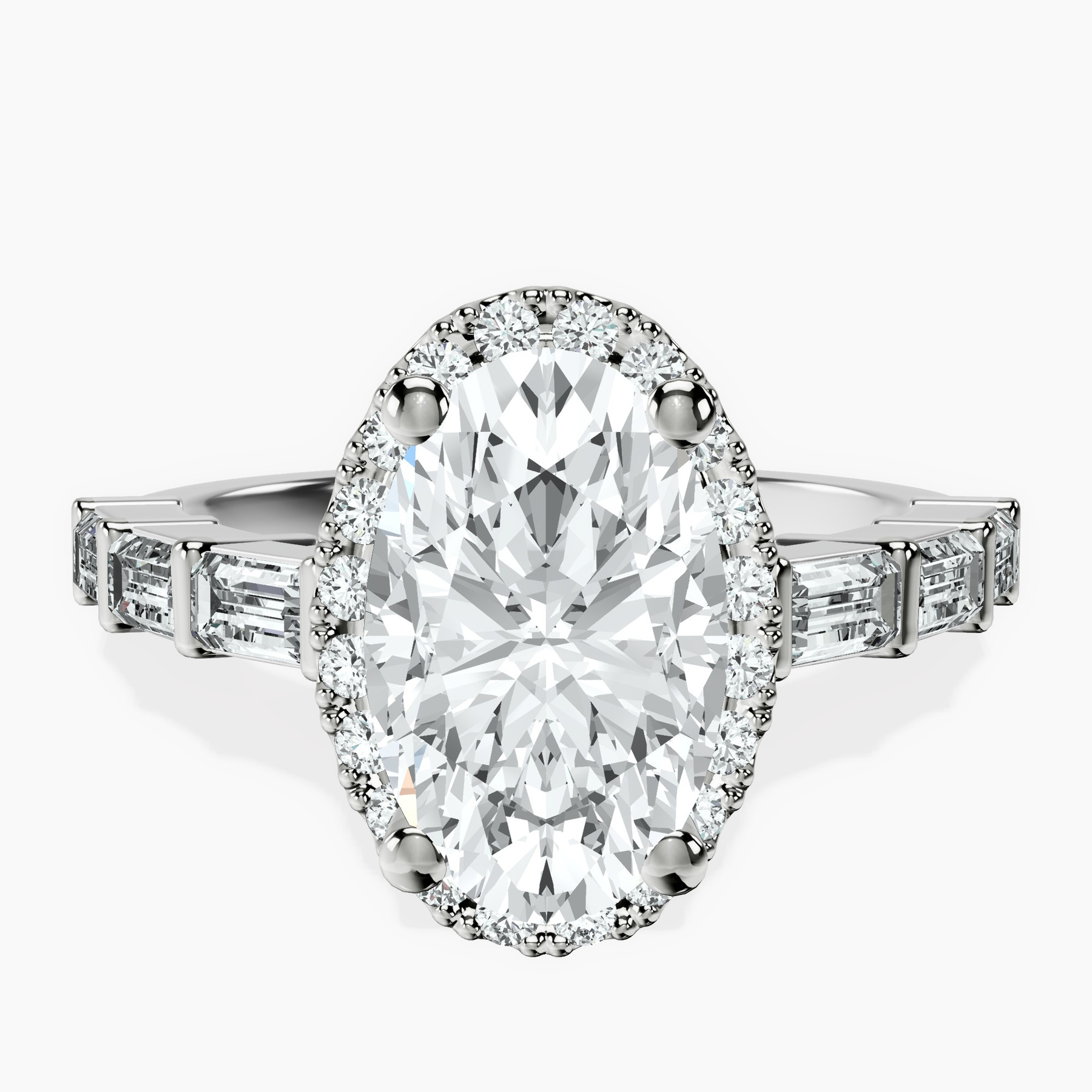 18kt White Gold Rachel Halo Side Stone Lab Diamond Ring front image