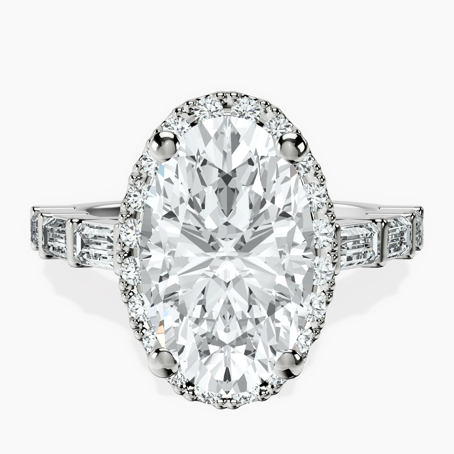 Platinum Rachel Halo Side Stone Lab Diamond Ring front image