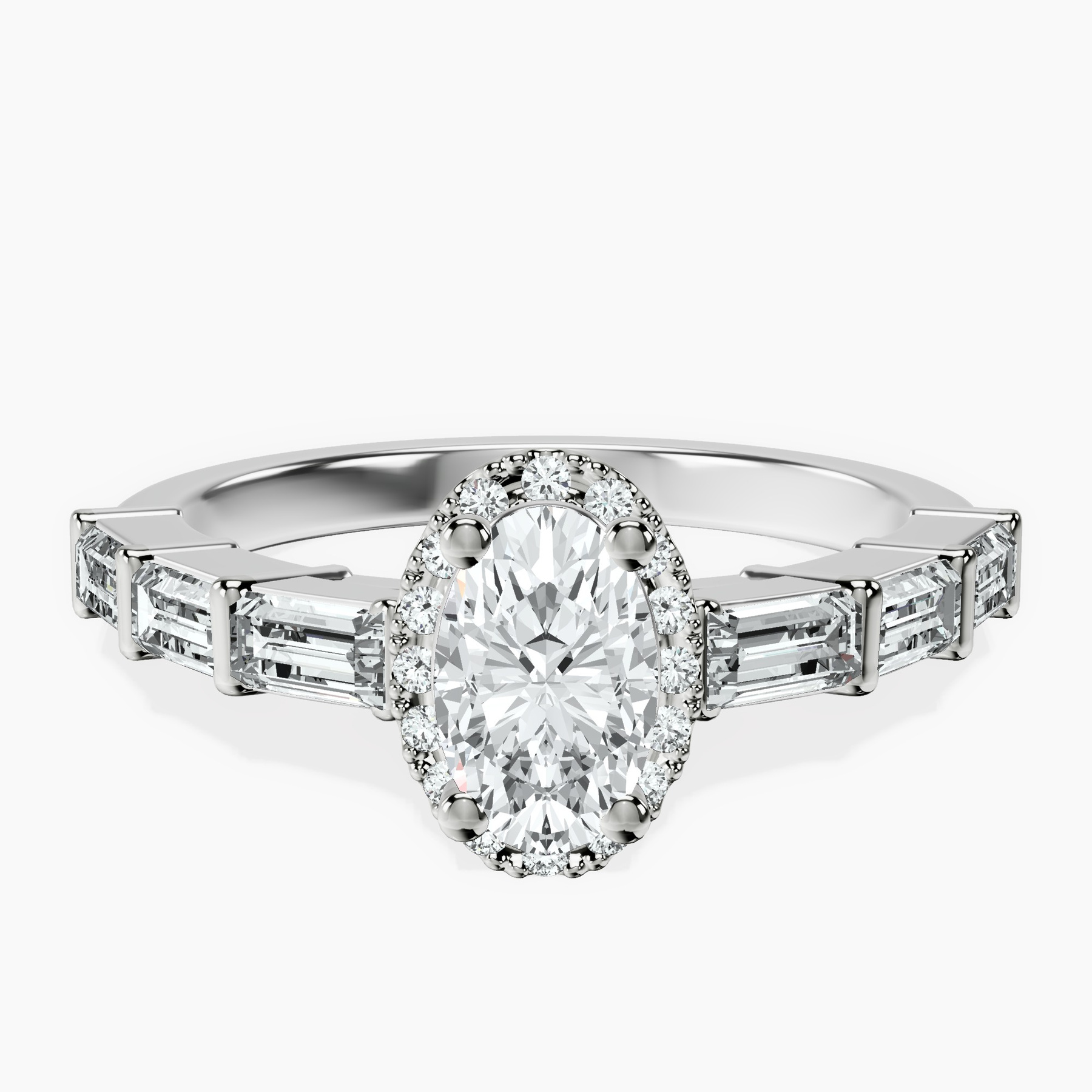 Platinum Rachel Halo Side Stone Lab Diamond Ring front image