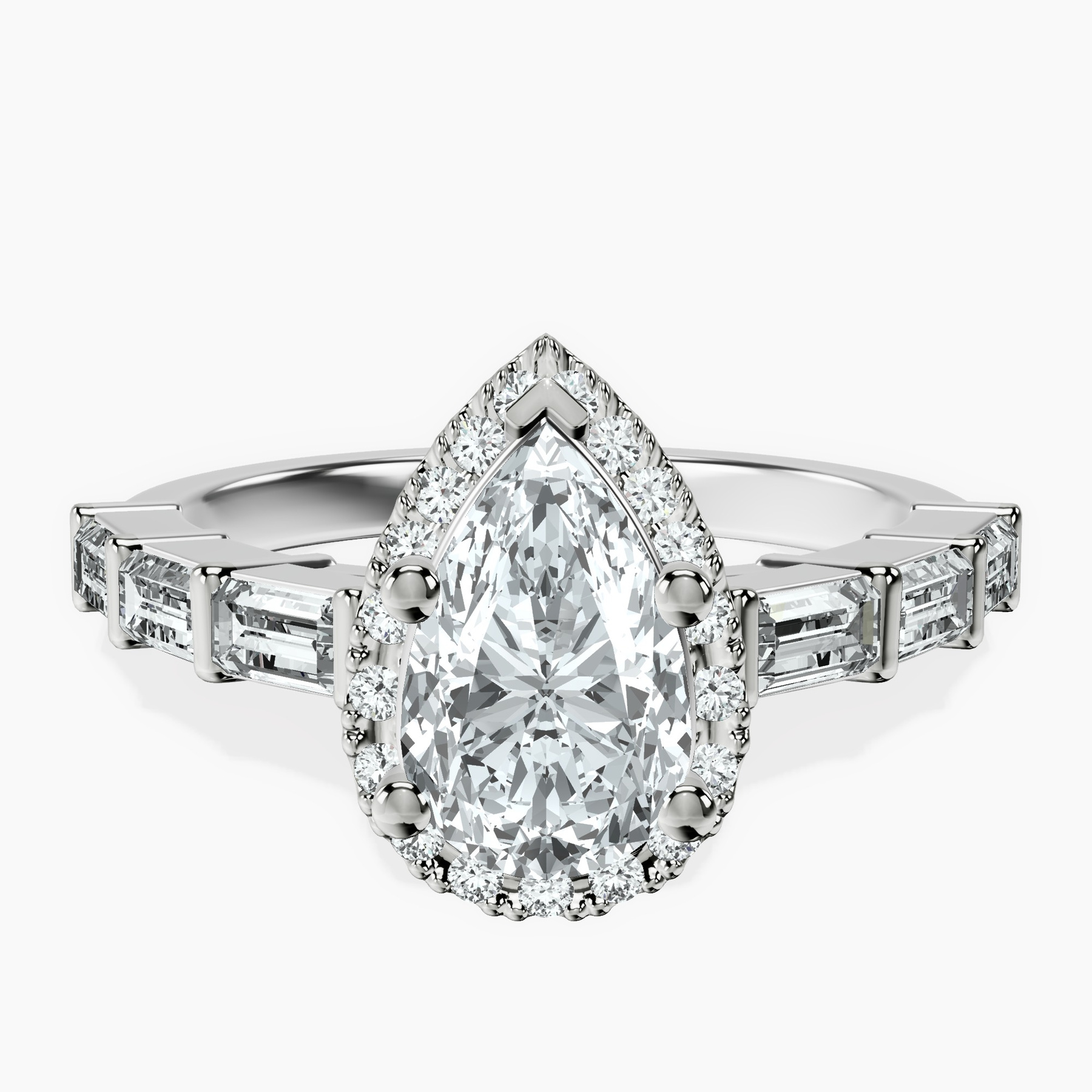 Platinum Rachel Halo Side Stone Lab Diamond Ring front image