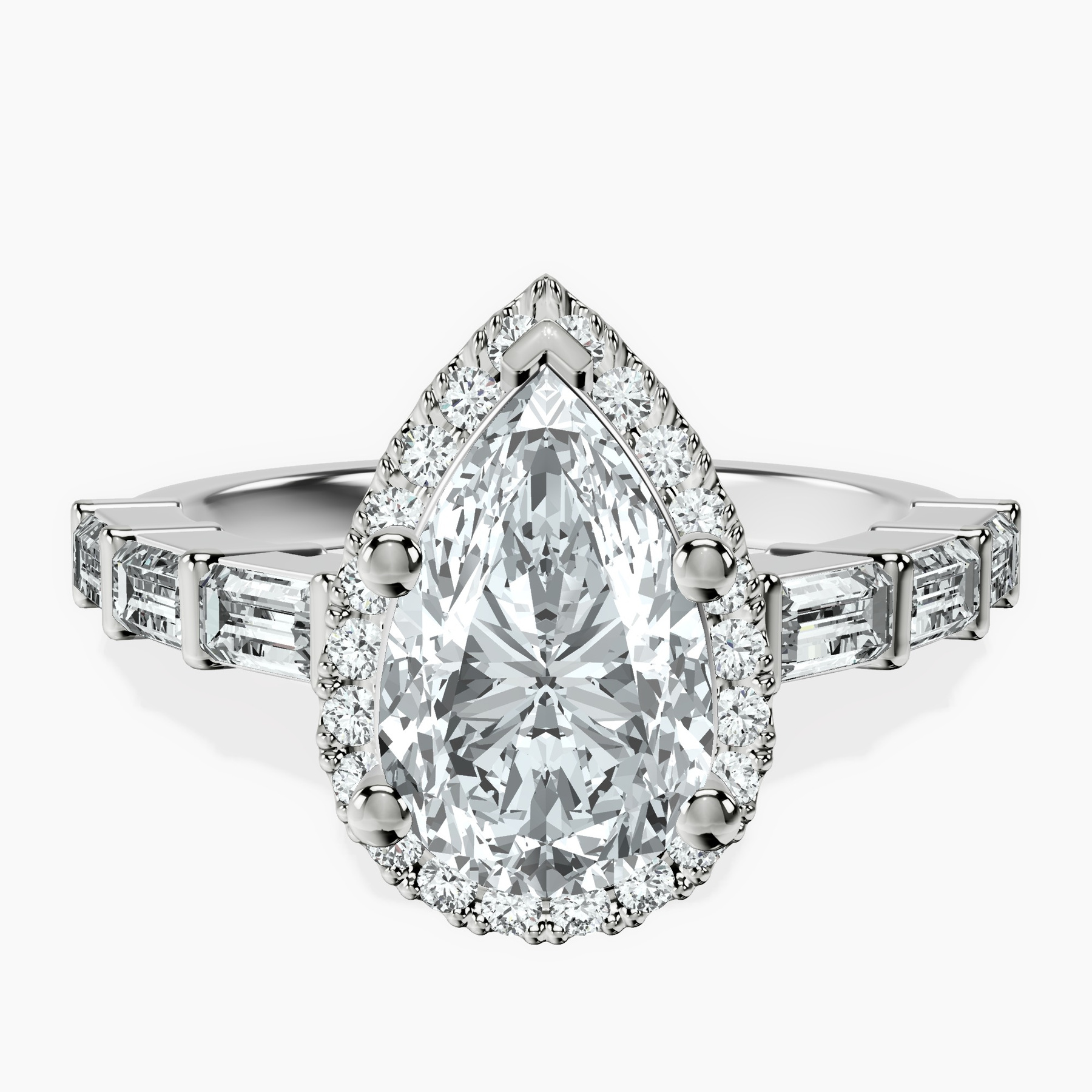 Platinum Rachel Halo Side Stone Lab Diamond Ring front image