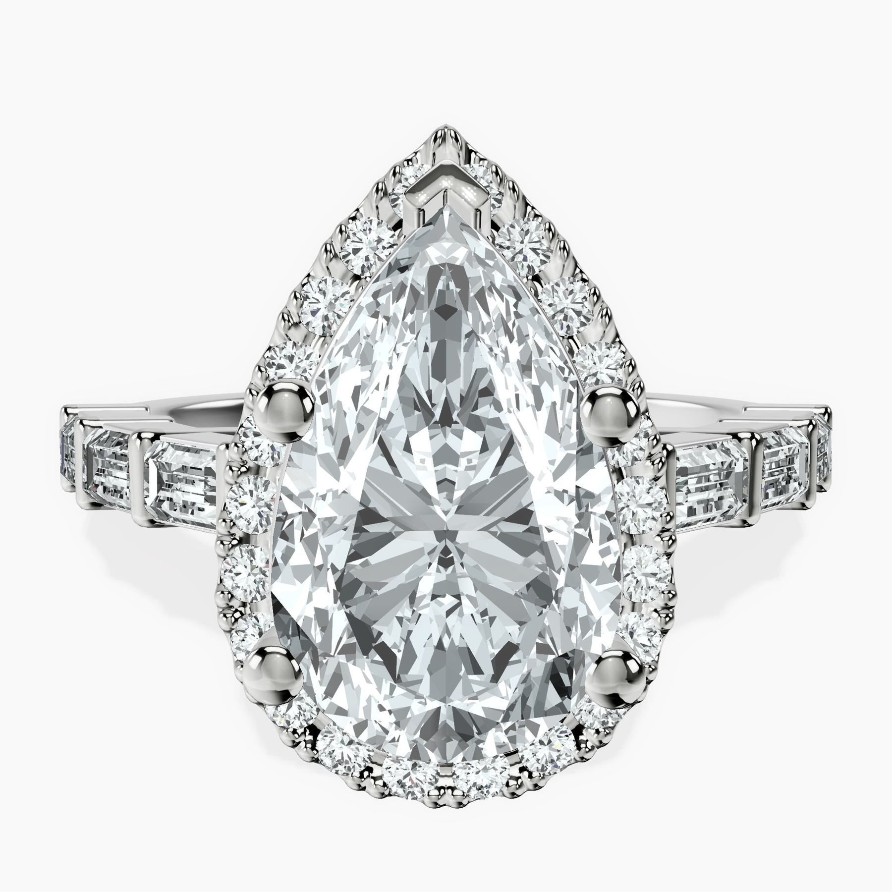 Platinum Rachel Halo Side Stone Lab Diamond Ring front image