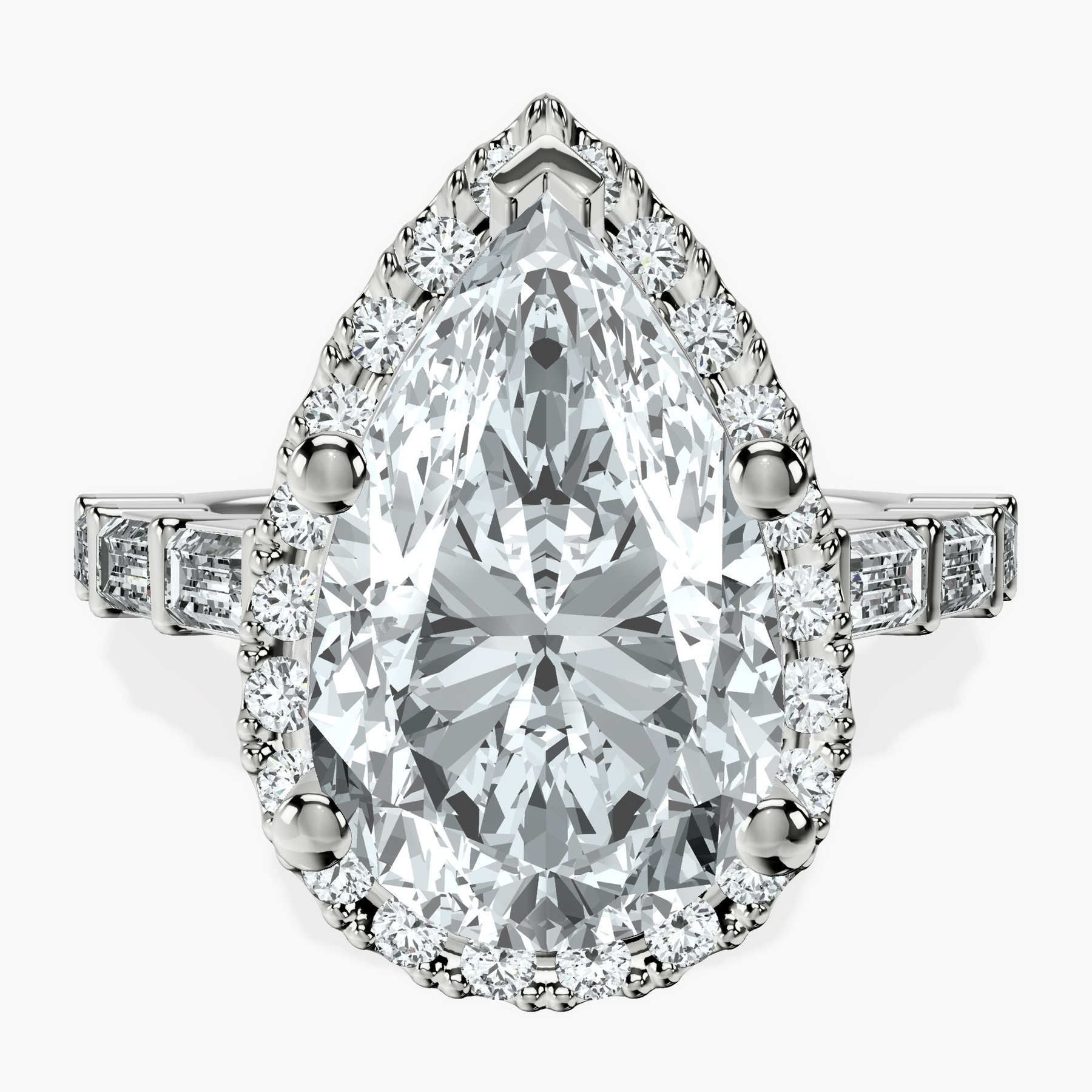 10kt White Gold Rachel Halo Side Stone Lab Diamond Ring front image