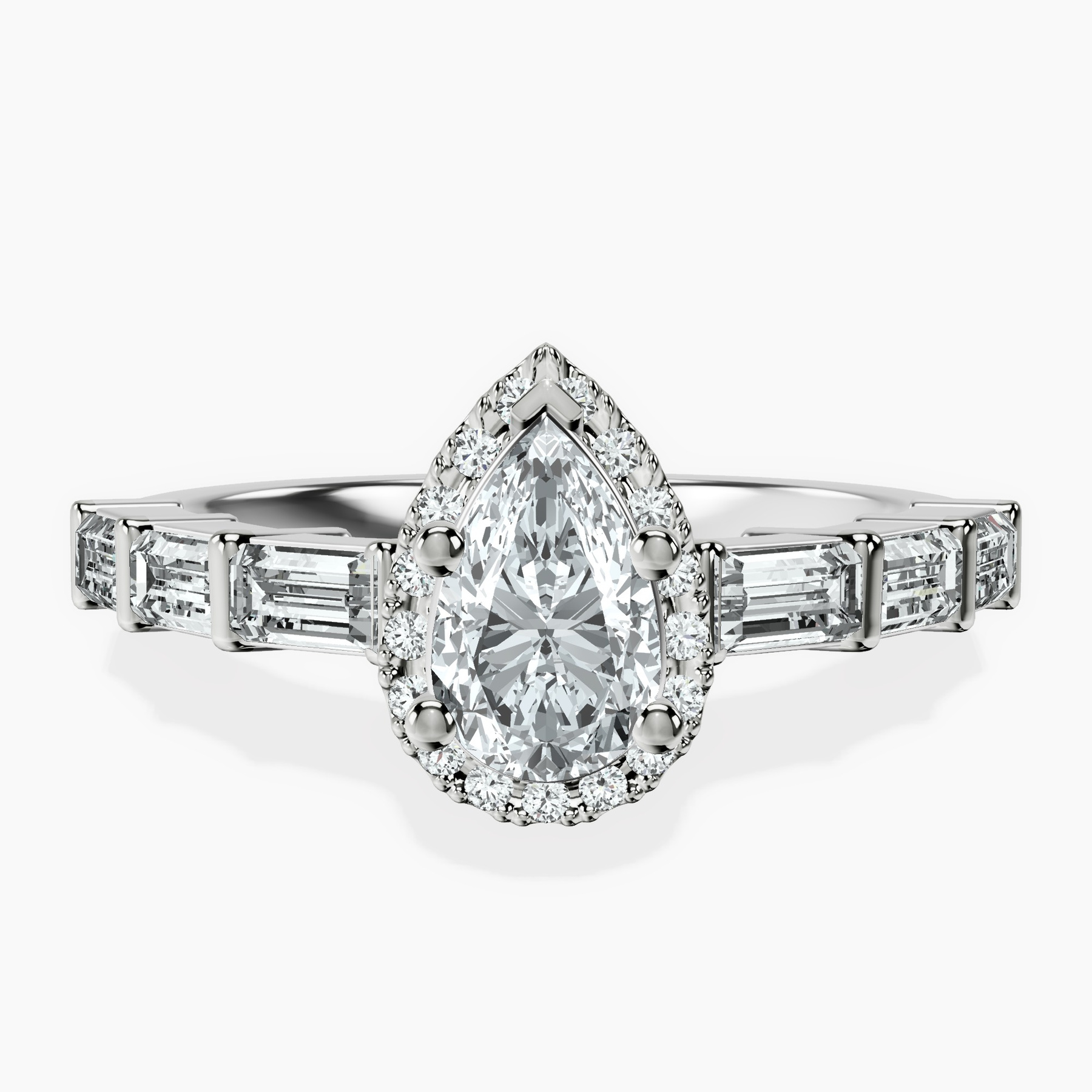10kt White Gold Rachel Halo Side Stone Lab Diamond Ring front image