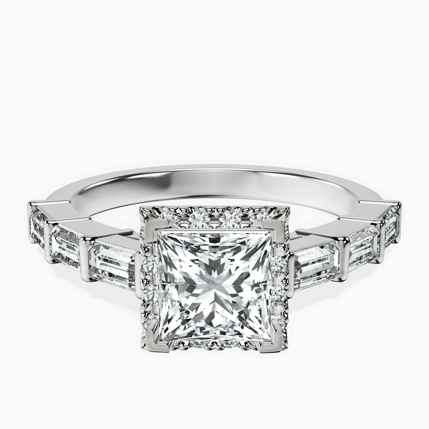 Platinum Rachel Halo Side Stone Lab Diamond Ring front image