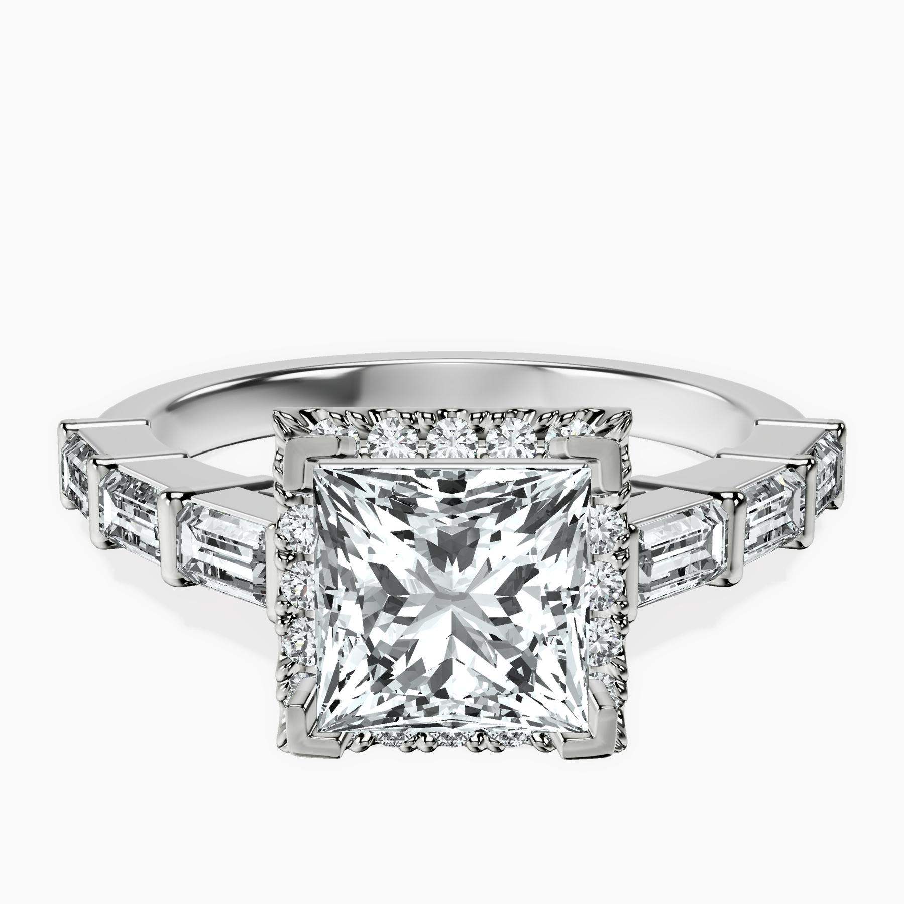 Platinum Rachel Halo Side Stone Lab Diamond Ring front image