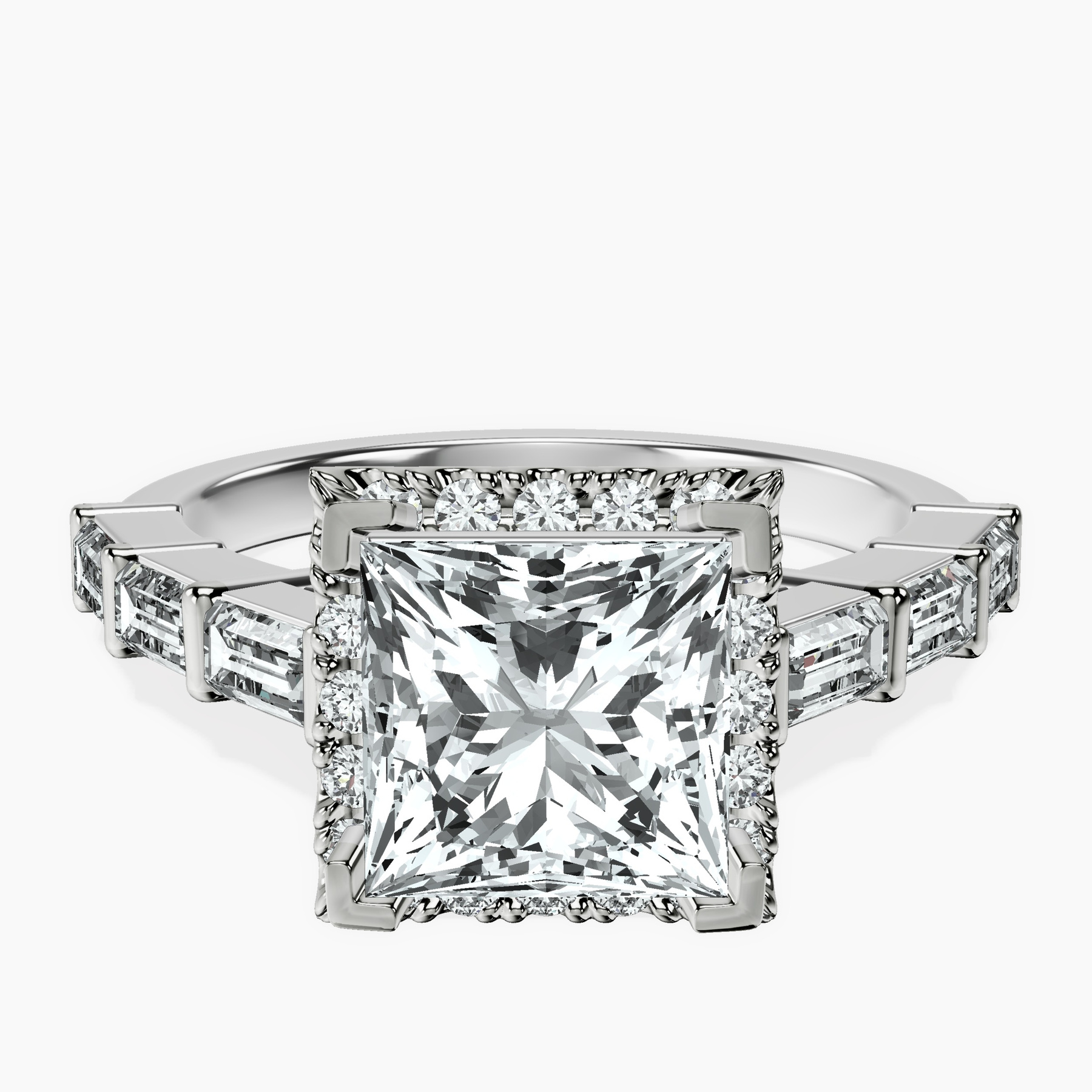 14kt White Gold Rachel Halo Side Stone Lab Diamond Ring front image