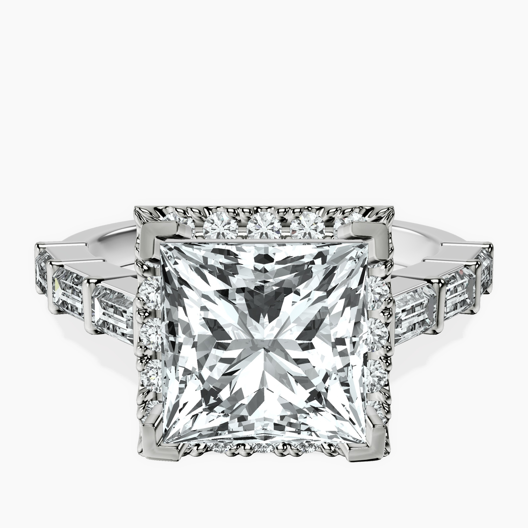 Platinum Rachel Halo Side Stone Lab Diamond Ring front image
