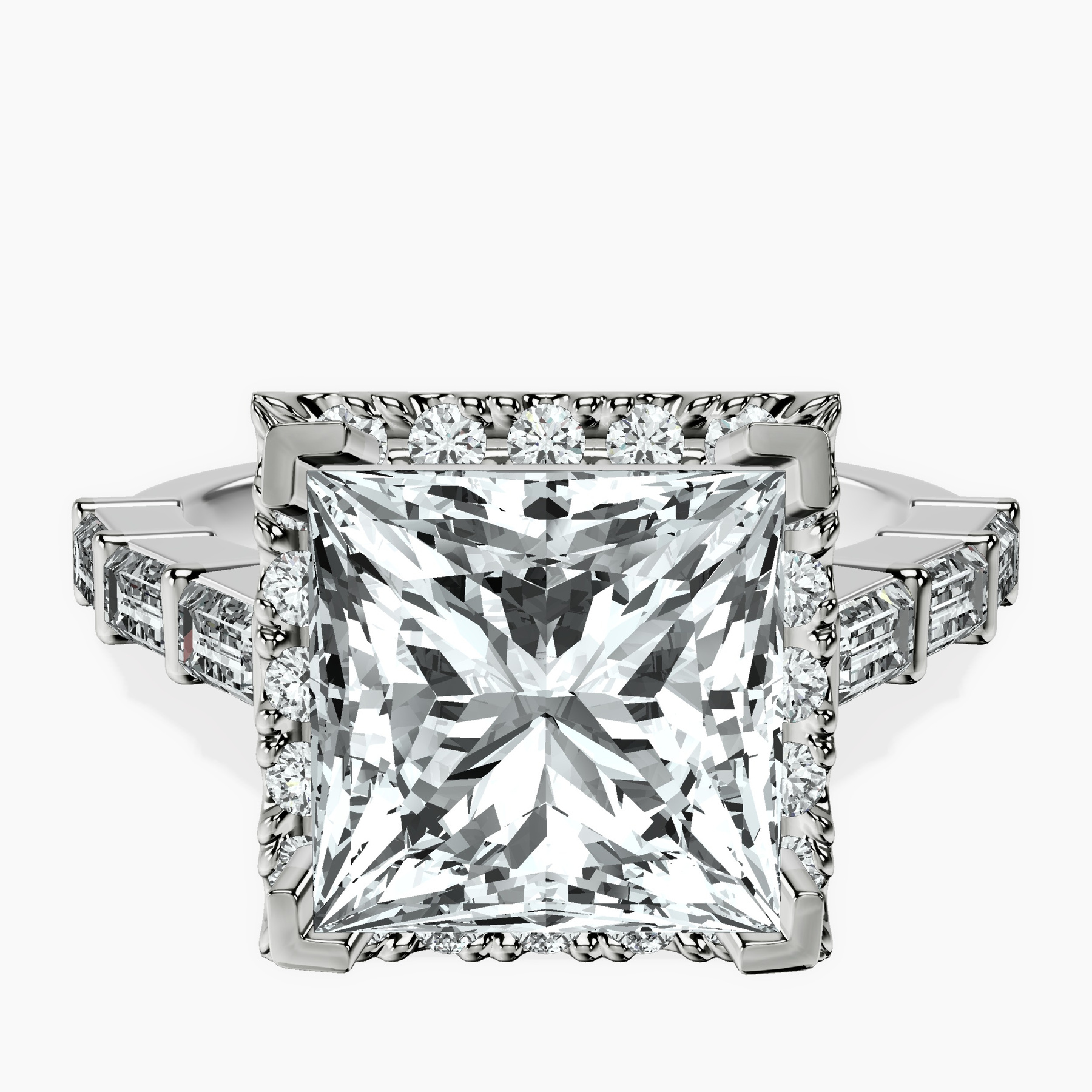 10kt White Gold Rachel Halo Side Stone Lab Diamond Ring front image