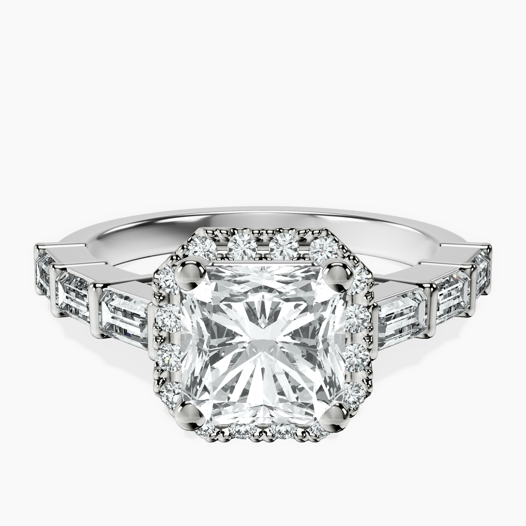 Platinum Rachel Halo Side Stone Lab Diamond Ring front image