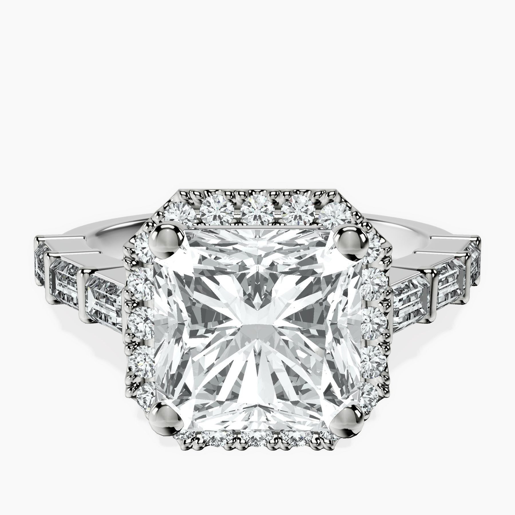 18kt White Gold Rachel Halo Side Stone Lab Diamond Ring front image