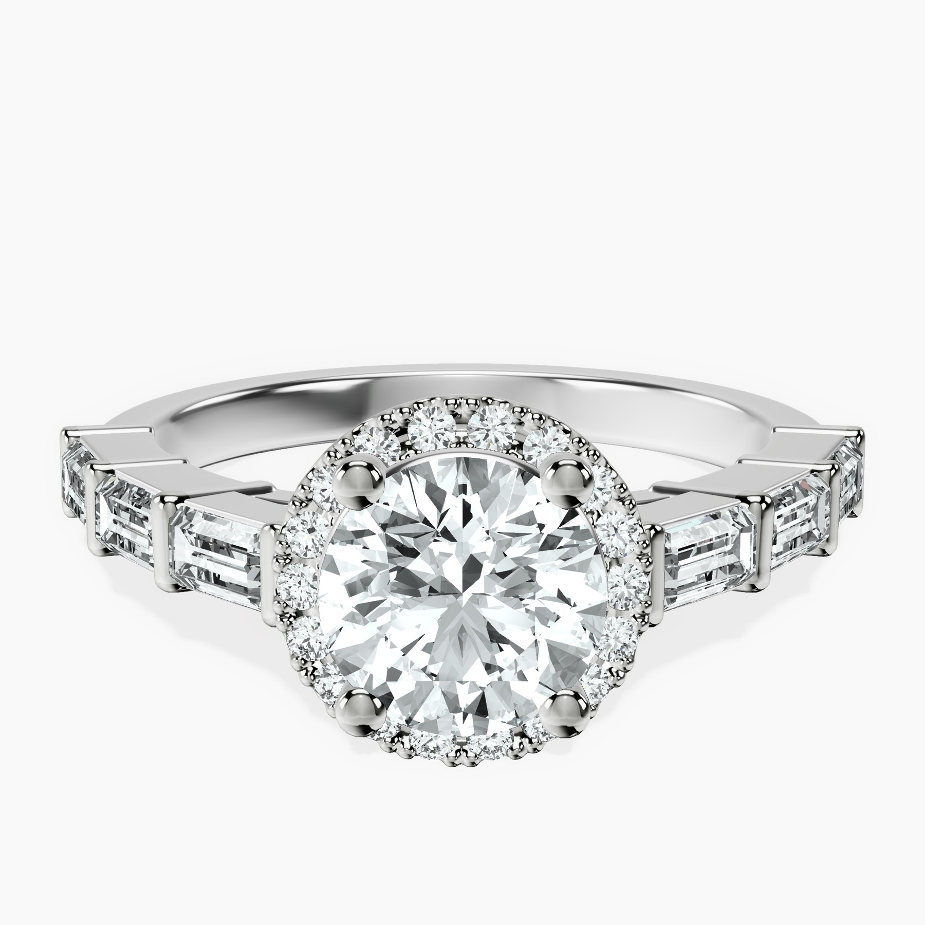 Platinum Rachel Halo Side Stone Lab Diamond Ring front image