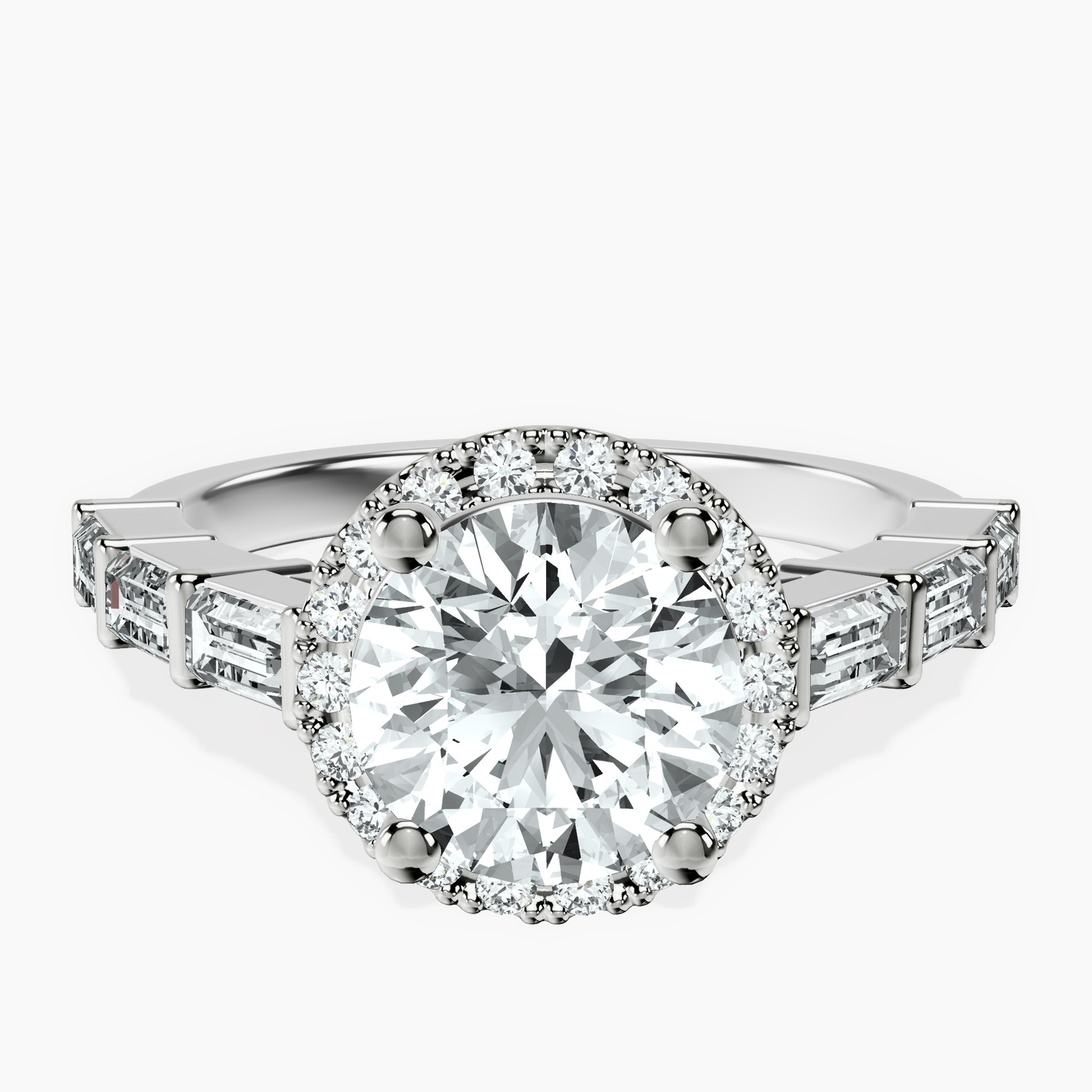 10kt White Gold Rachel Halo Side Stone Lab Diamond Ring rtr top