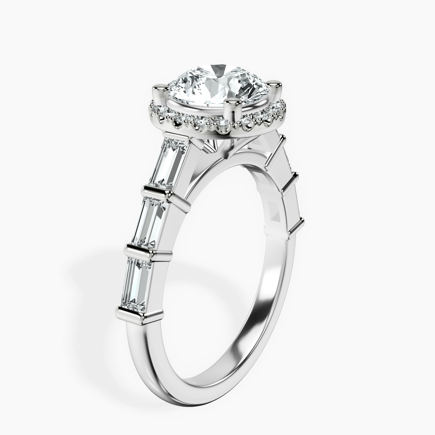 10kt White Gold Rachel Halo Side Stone Lab Diamond Ring standing product image one