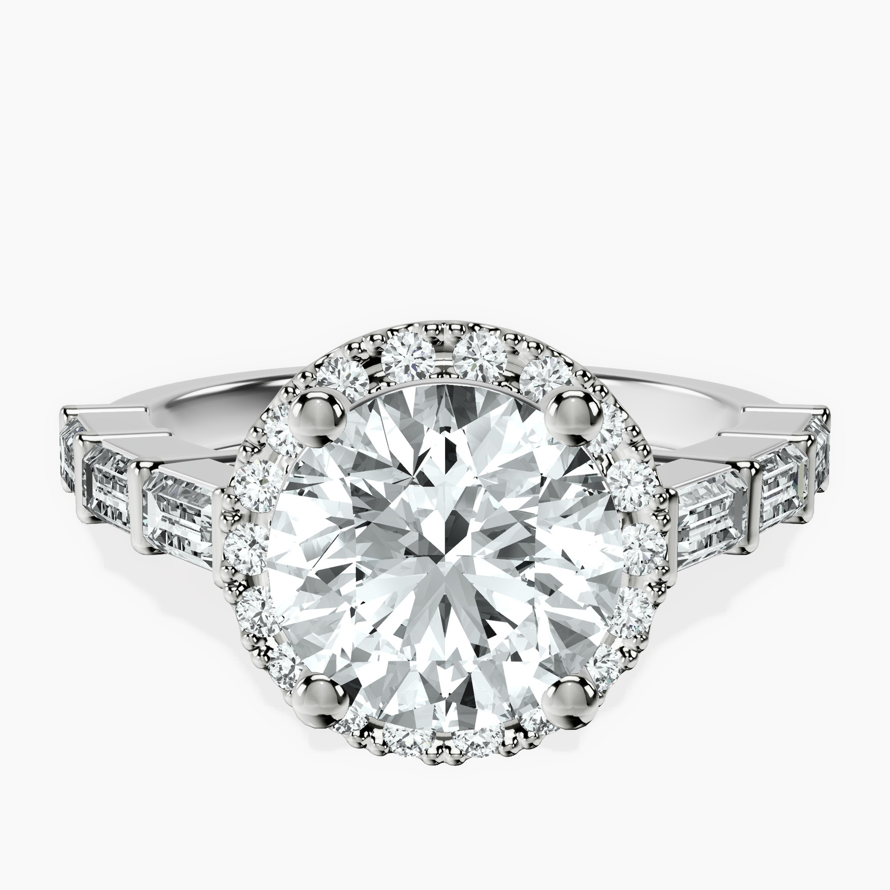 Platinum Rachel Halo Side Stone Lab Diamond Ring front image