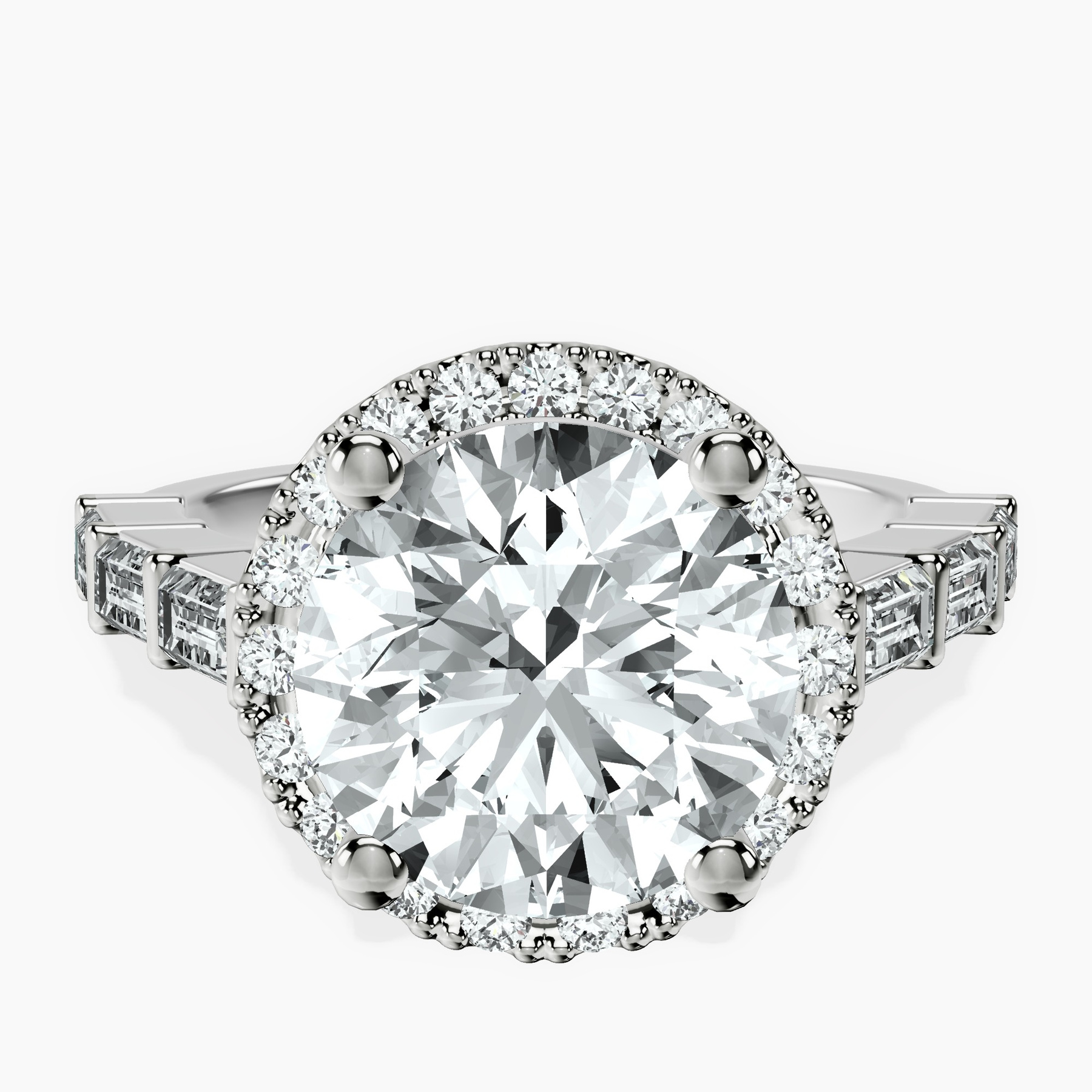 Platinum Rachel Halo Side Stone Lab Diamond Ring front image