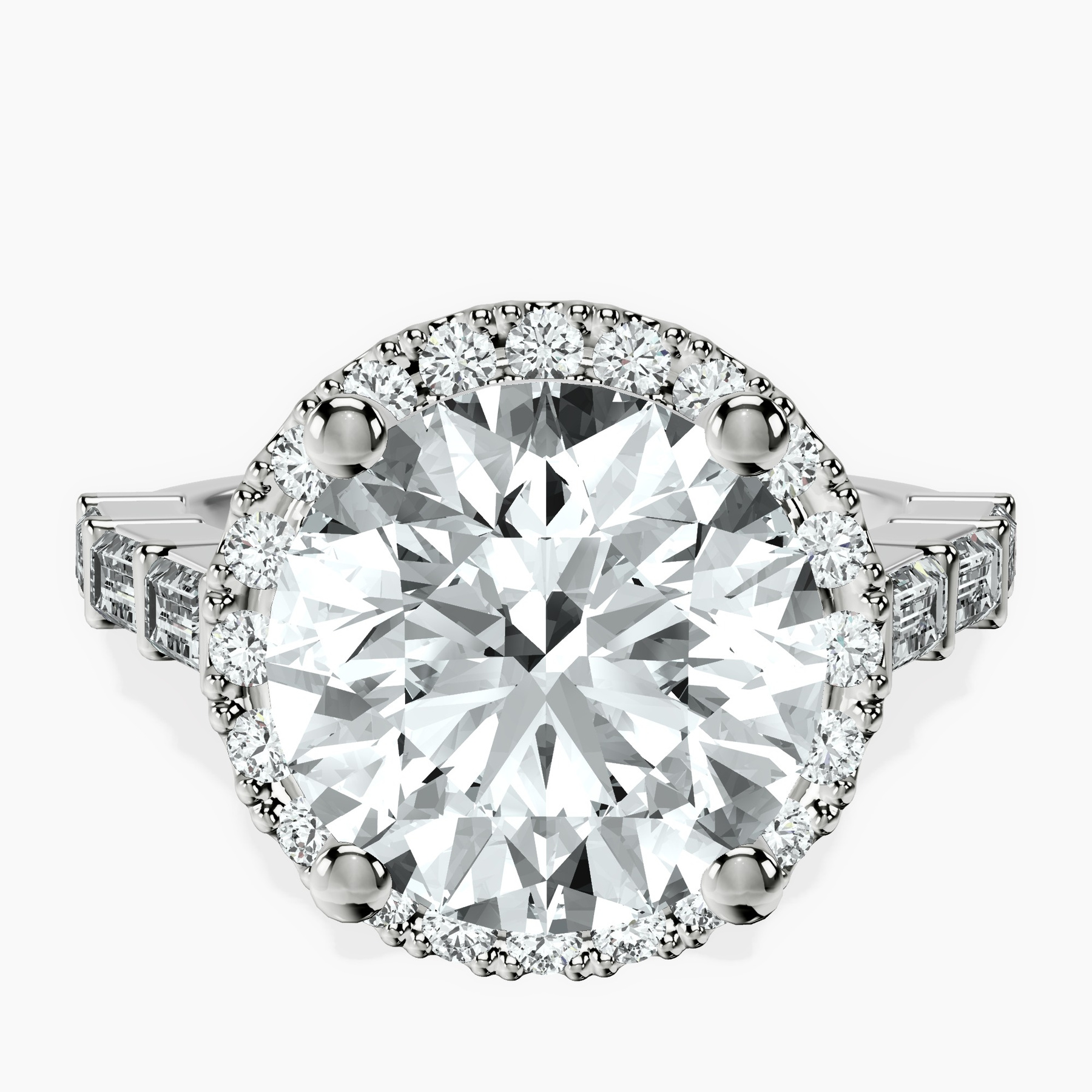 Platinum Rachel Halo Side Stone Lab Diamond Ring front image