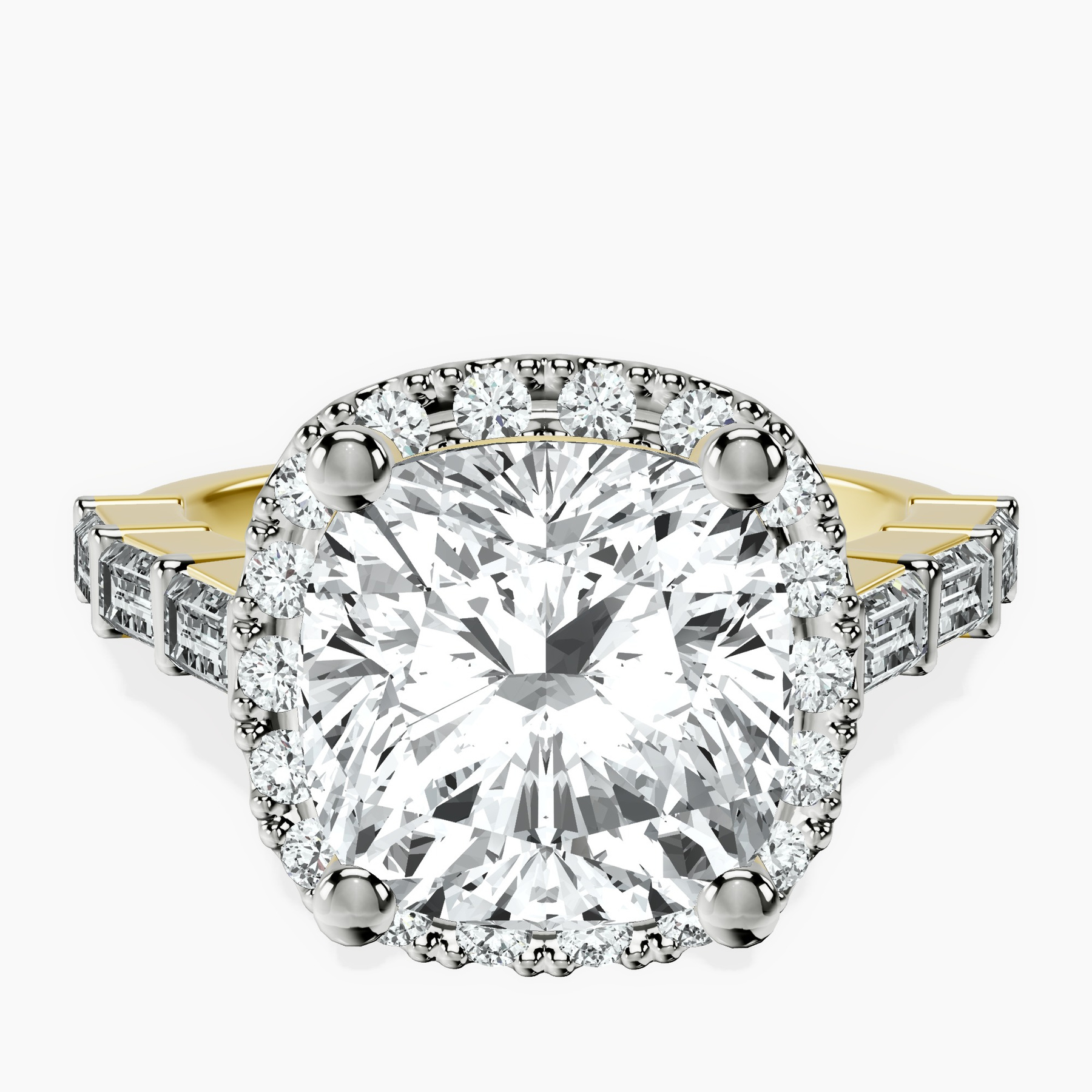 18kt Yellow Gold Rachel Halo Side Stone Lab Diamond Ring front image