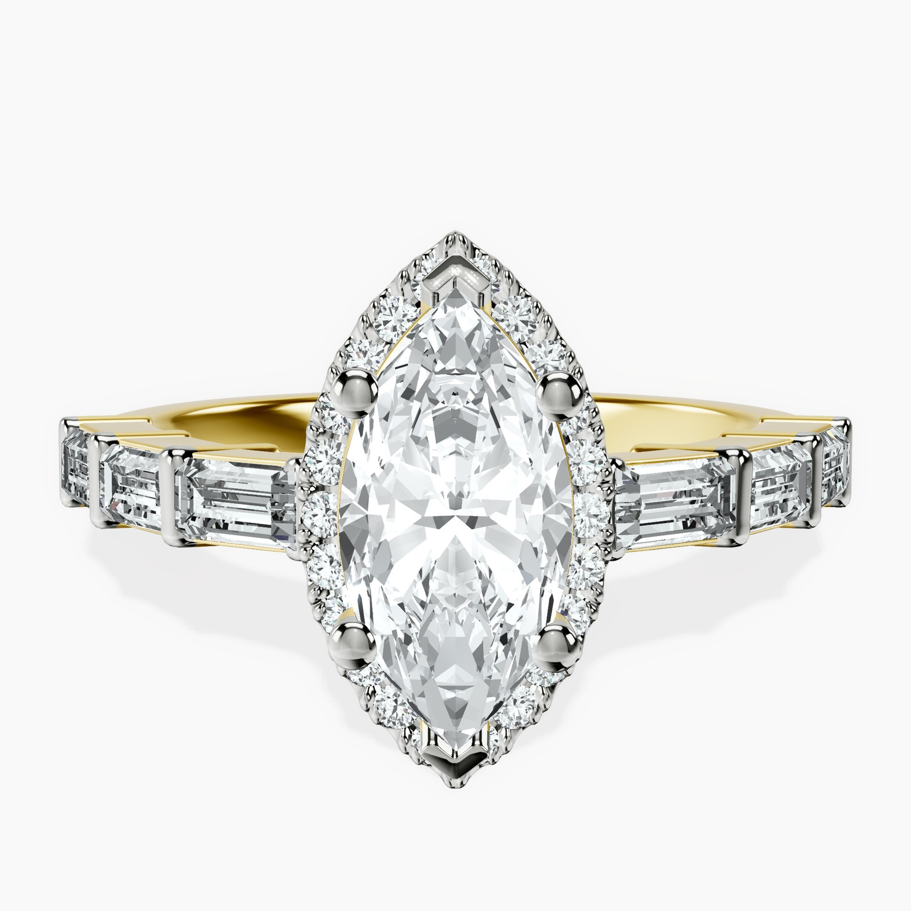 18kt Yellow Gold Rachel Halo Side Stone Lab Diamond Ring front image