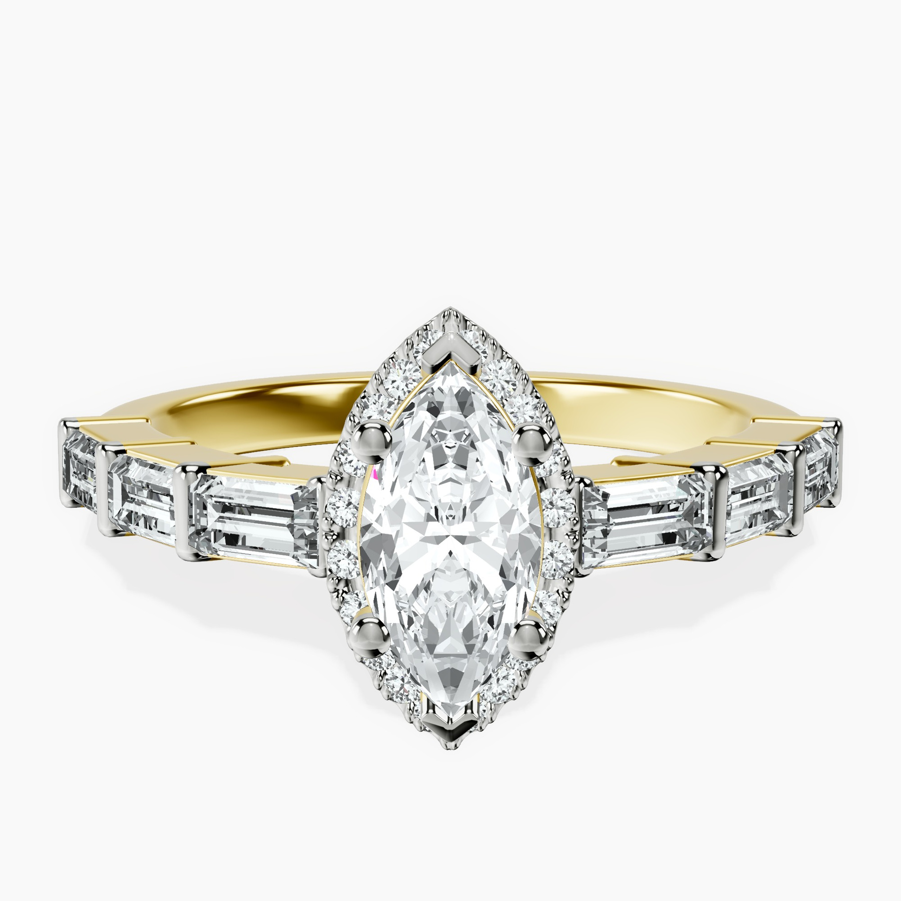 14kt Yellow Gold Rachel Halo Side Stone Lab Diamond Ring front image