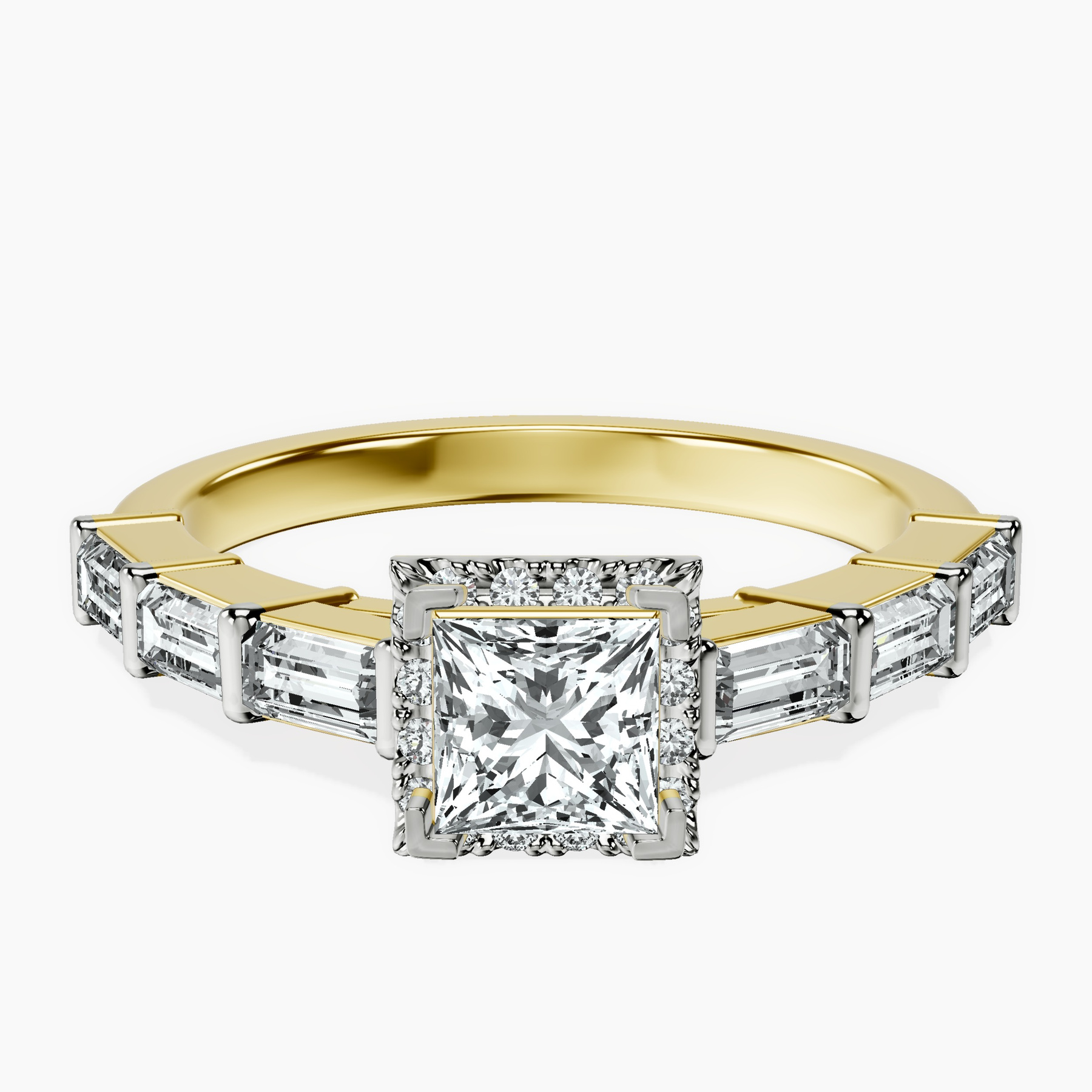 14kt Yellow Gold Rachel Halo Side Stone Lab Diamond Ring front image
