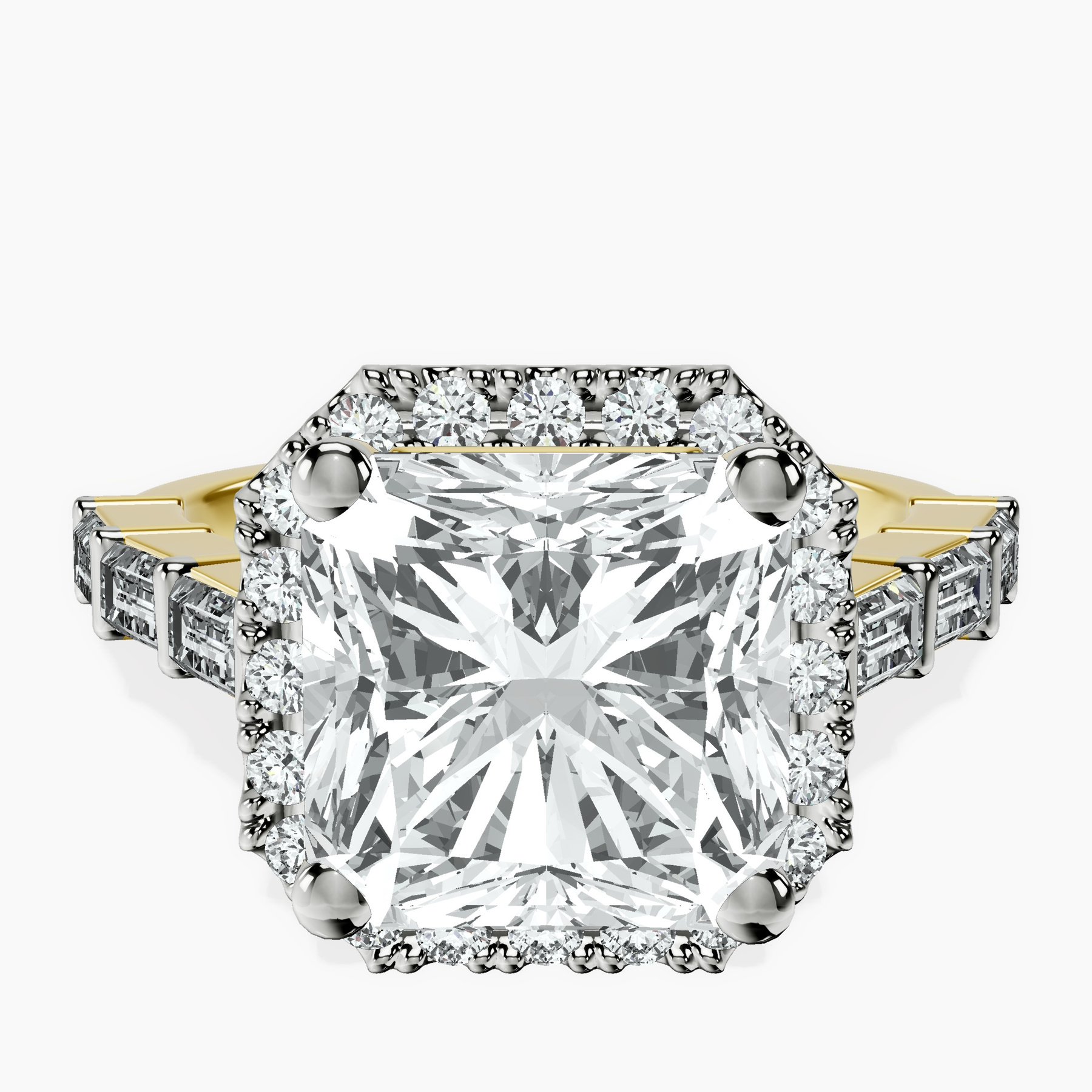 18kt Yellow Gold Rachel Halo Side Stone Lab Diamond Ring front image
