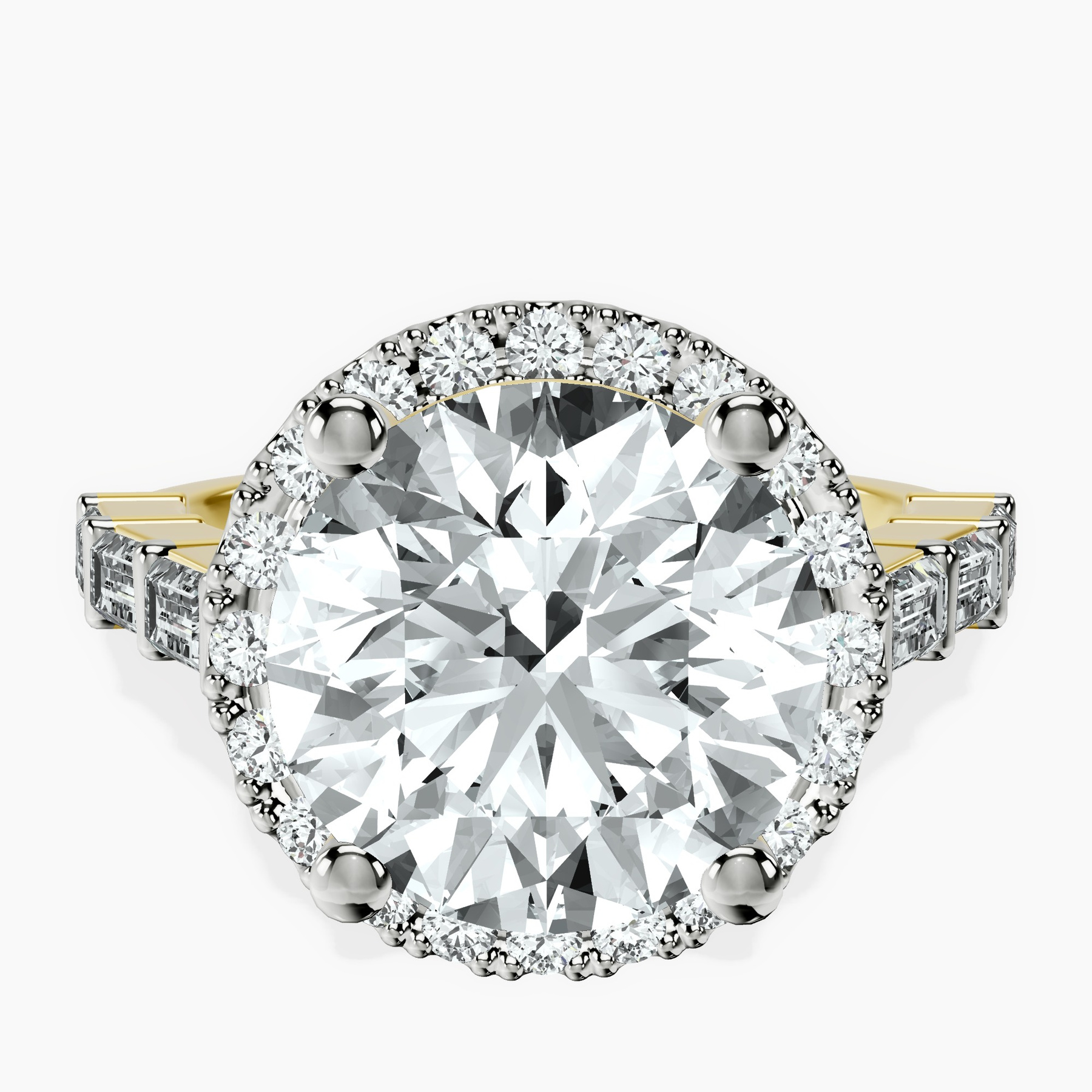 14kt Yellow Gold Rachel Halo Side Stone Lab Diamond Ring front image